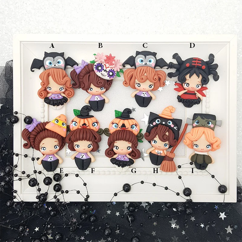 Cute Halloween girls - Embellishment Clay Bow Centre