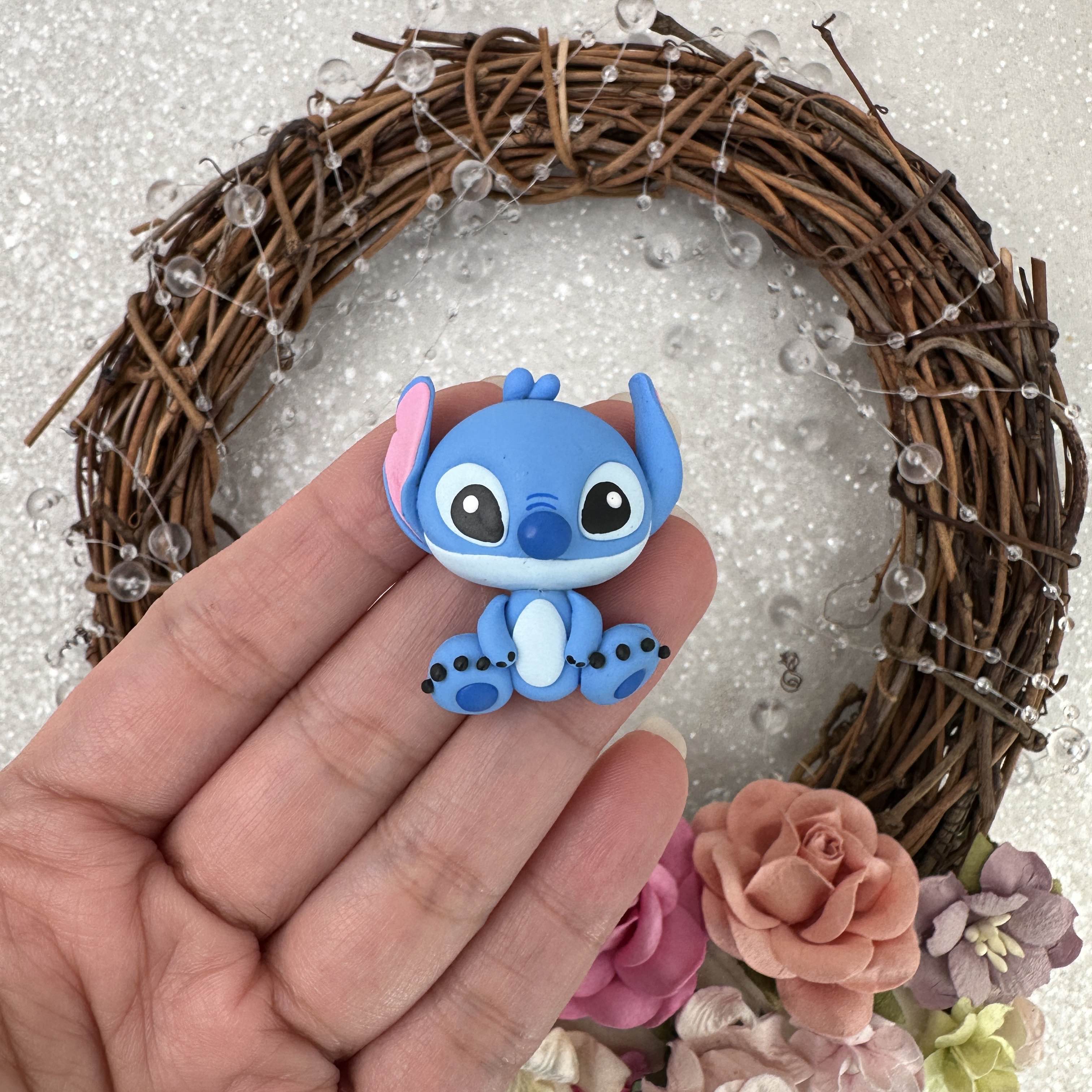 Cute Little Blue Alien Handmade Flatback Clay Bow Centre