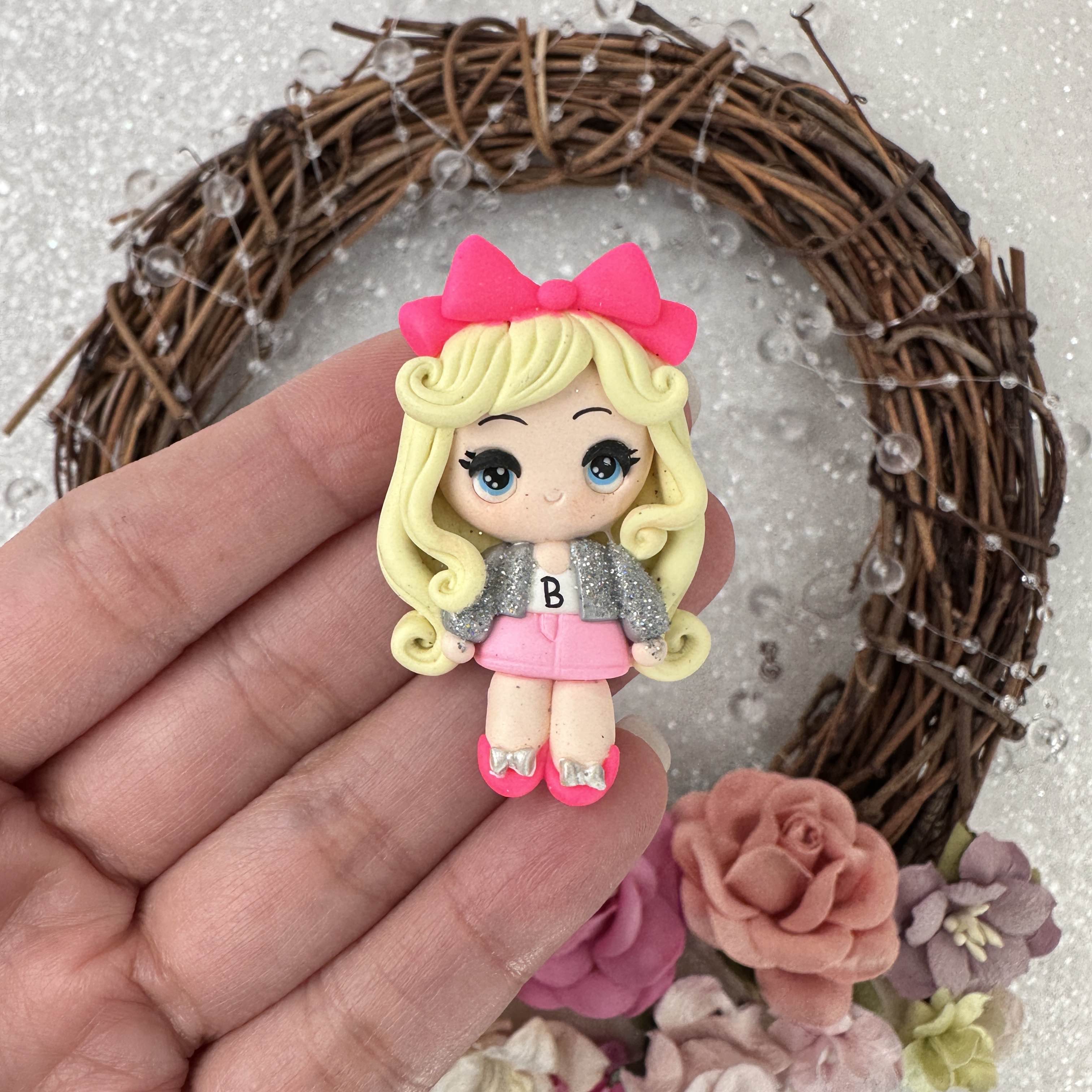 Cute Superstar With Pink Ribbon Embellishment Clay Bow Centre