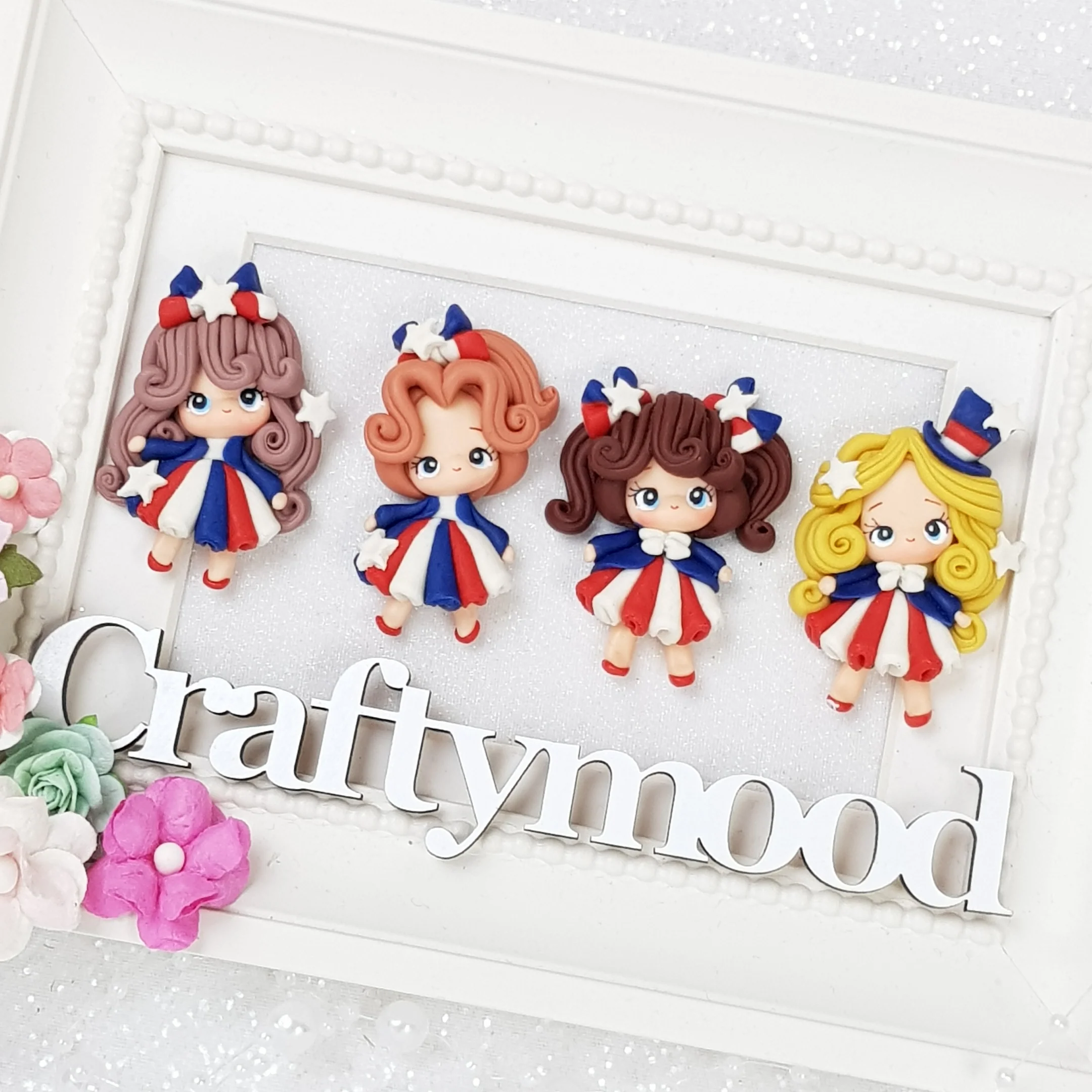 Cute USA Girls - Set of 4 - Embellishment Clay Bow Centre - Image 2