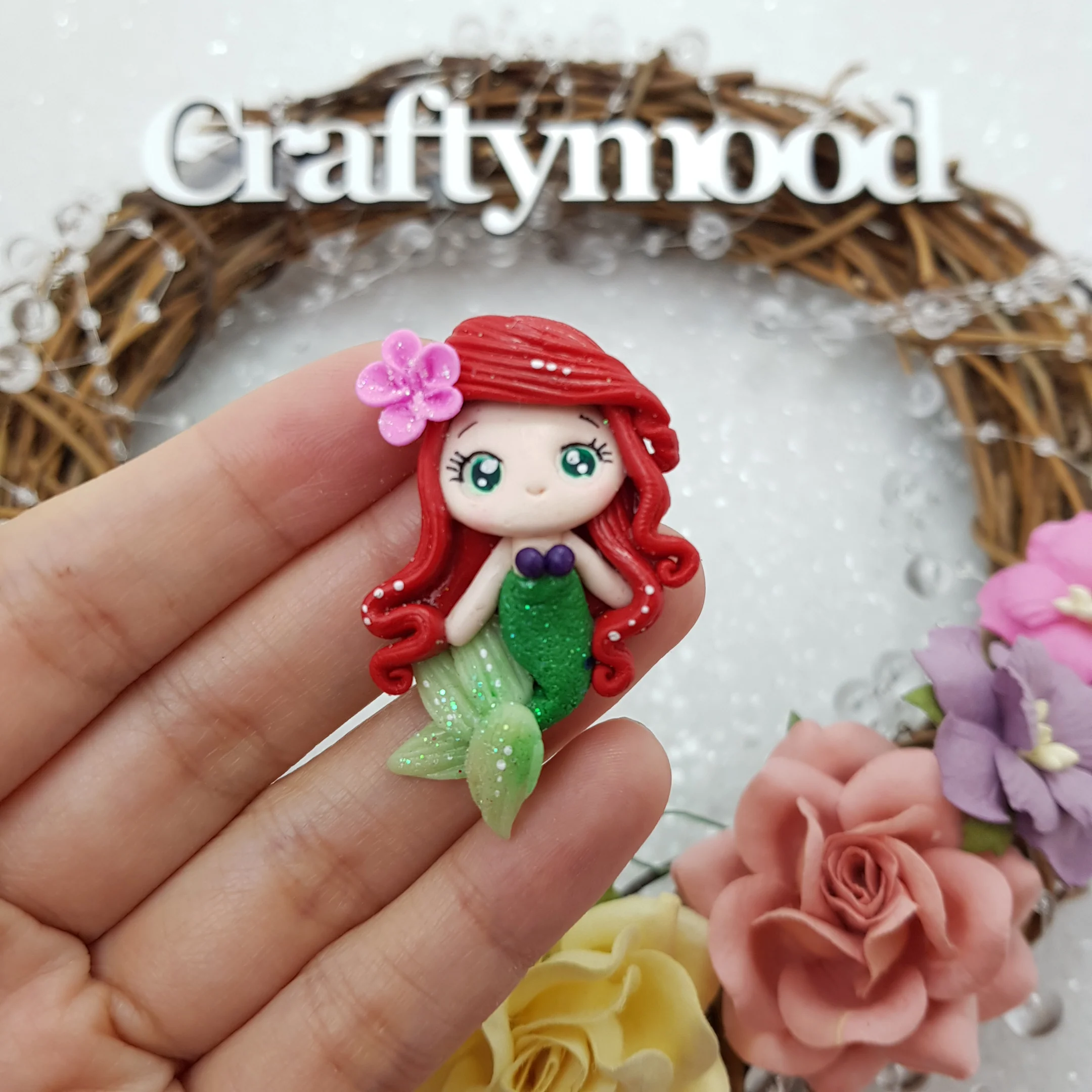 Cutie Mermaid Girl - Embellishment Clay Bow Centre - Image 2
