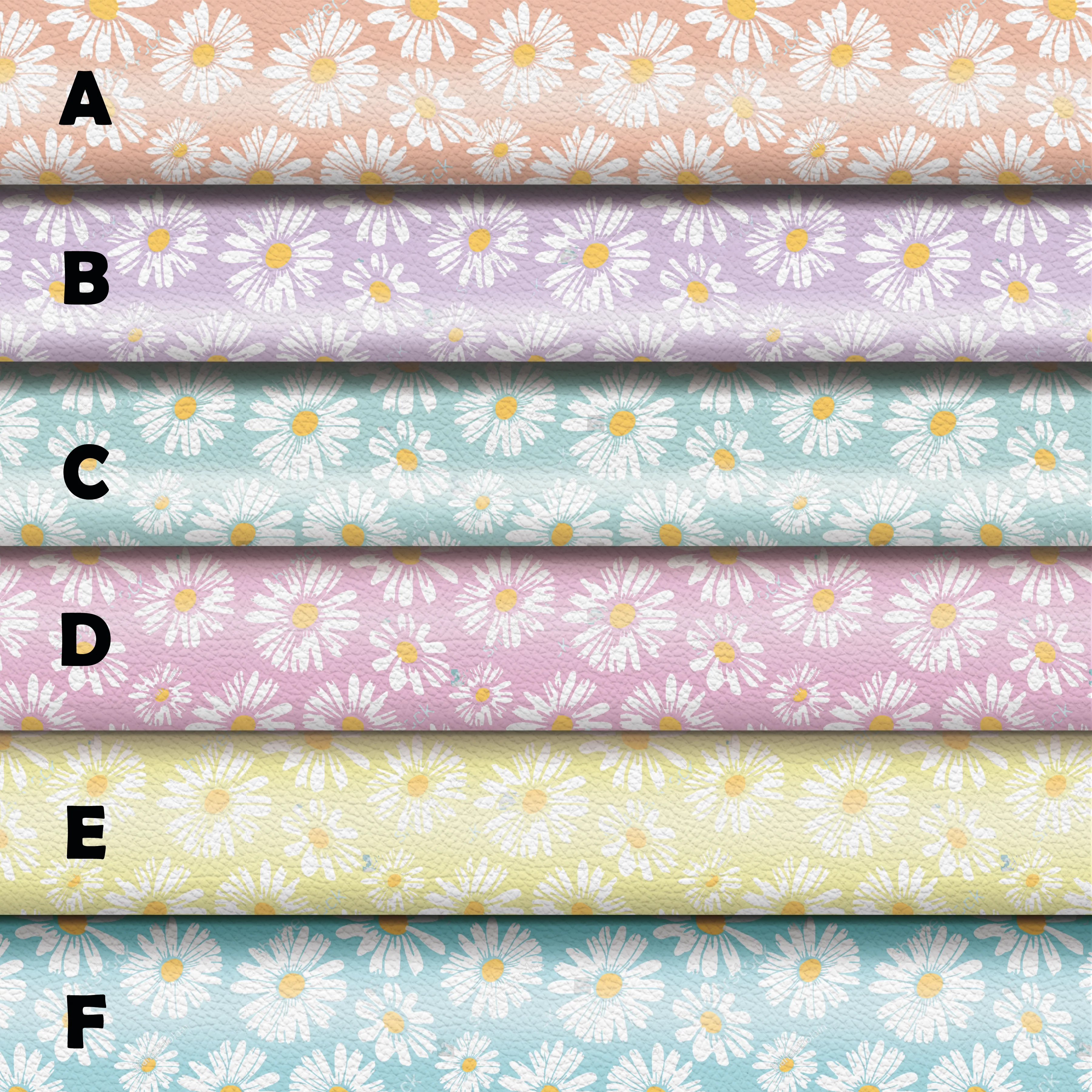 daisy pastel flower   - Pu Leather vinyl - canvas - choose Fabric material Sheets