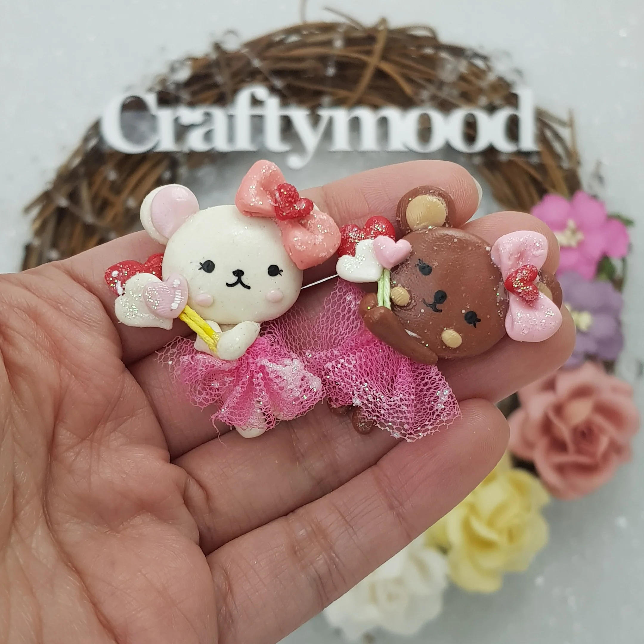 Dancing Bear - Handmade Flatback Clay Bow Centre - Image 2