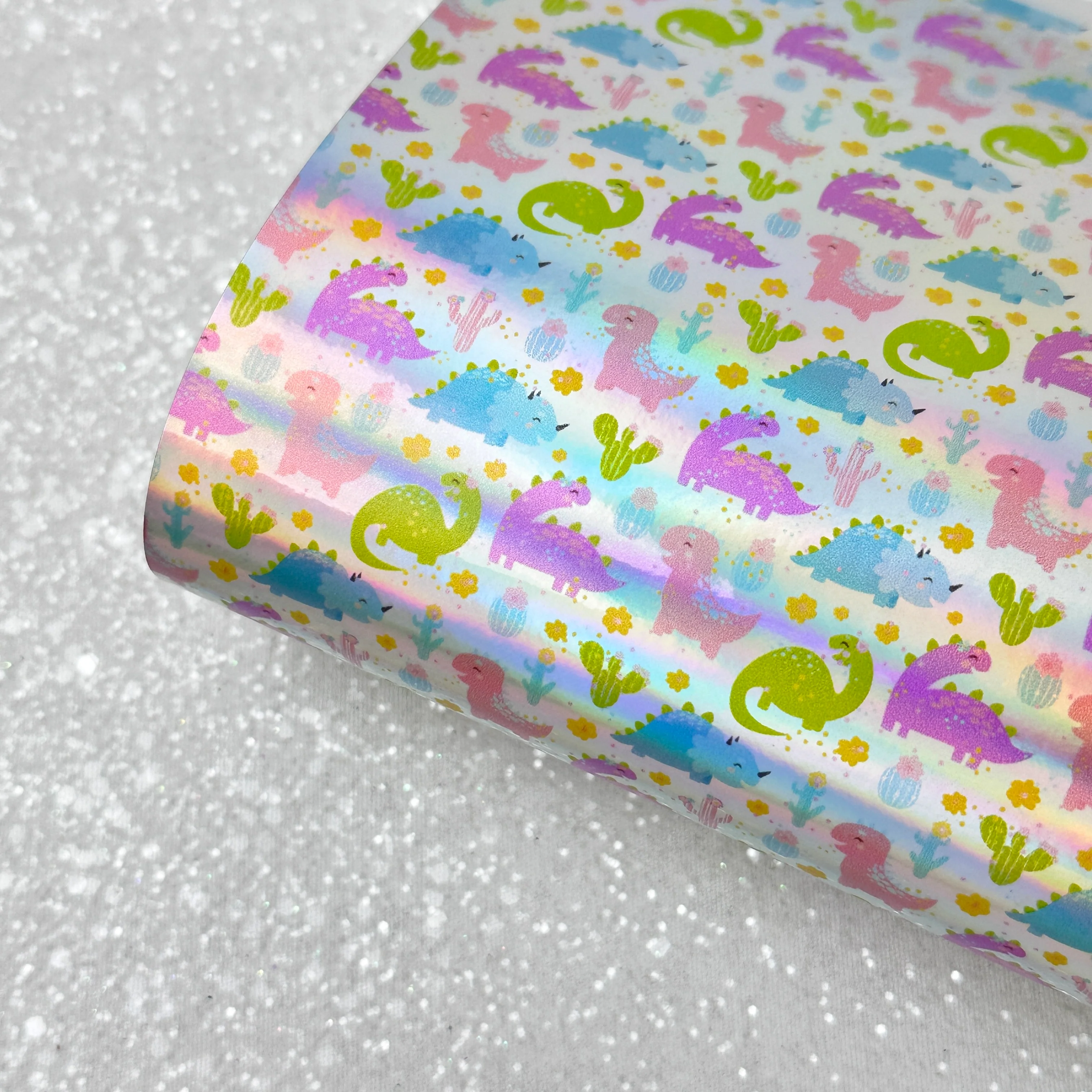 Dinosaur rainbow Holographic  - faux Leatherette vinyl