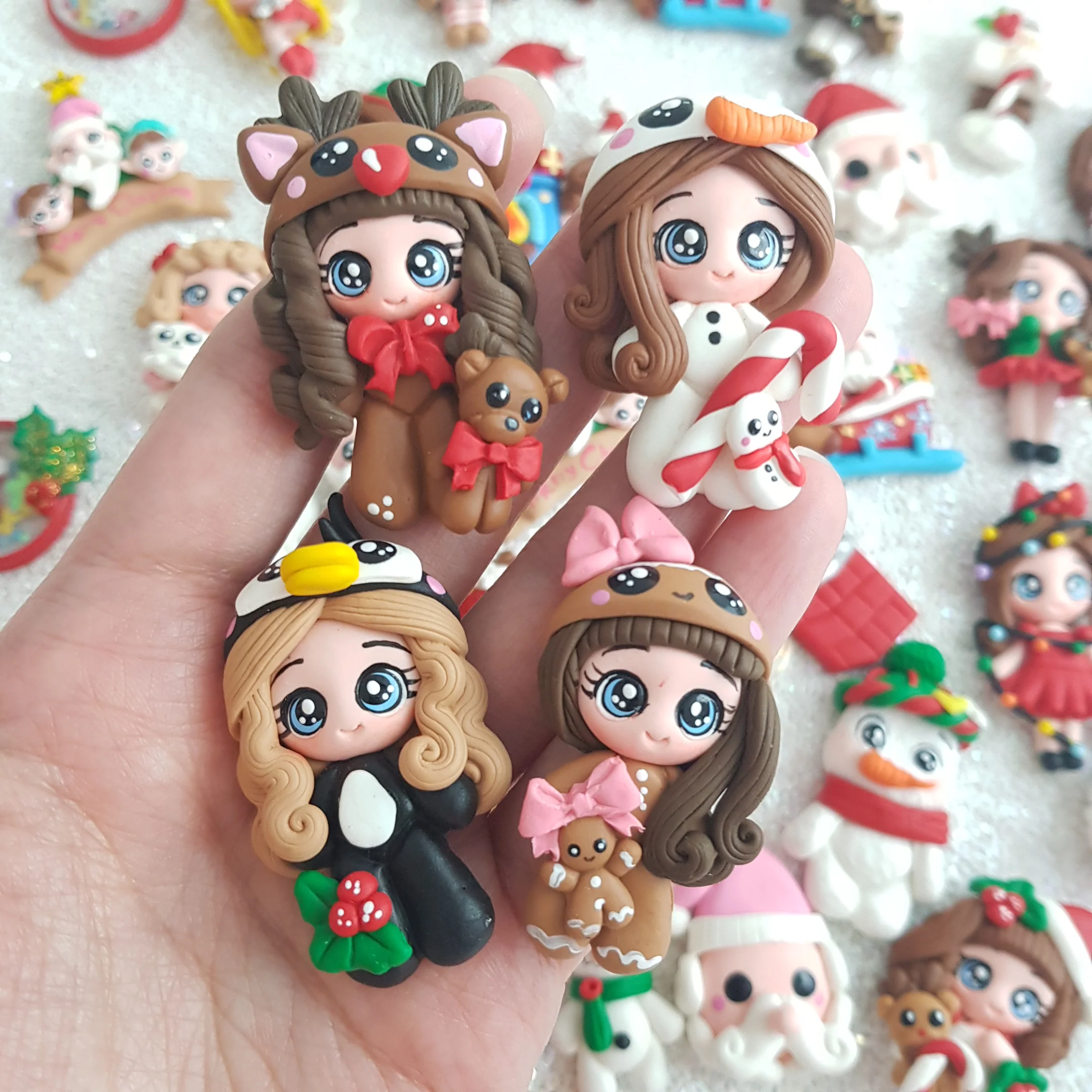 Dressing up Christmas girl - Handmade Flatback Clay Bow Centre