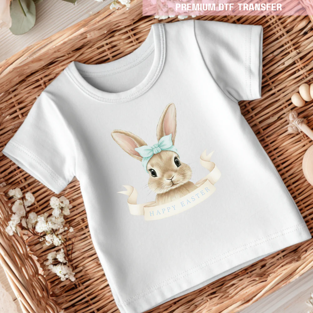 DTF Transfer - bunny headband - tosca polkadot - Easter - DTF ready to press