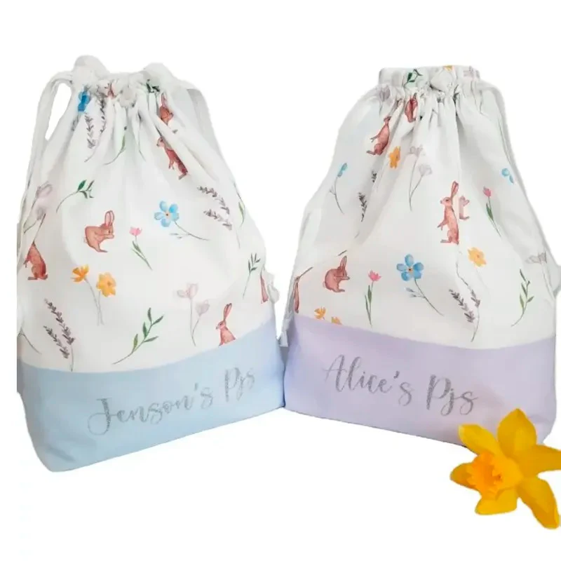 Easter bunny rabbit velvet drawstring sack - Plain - Image 2