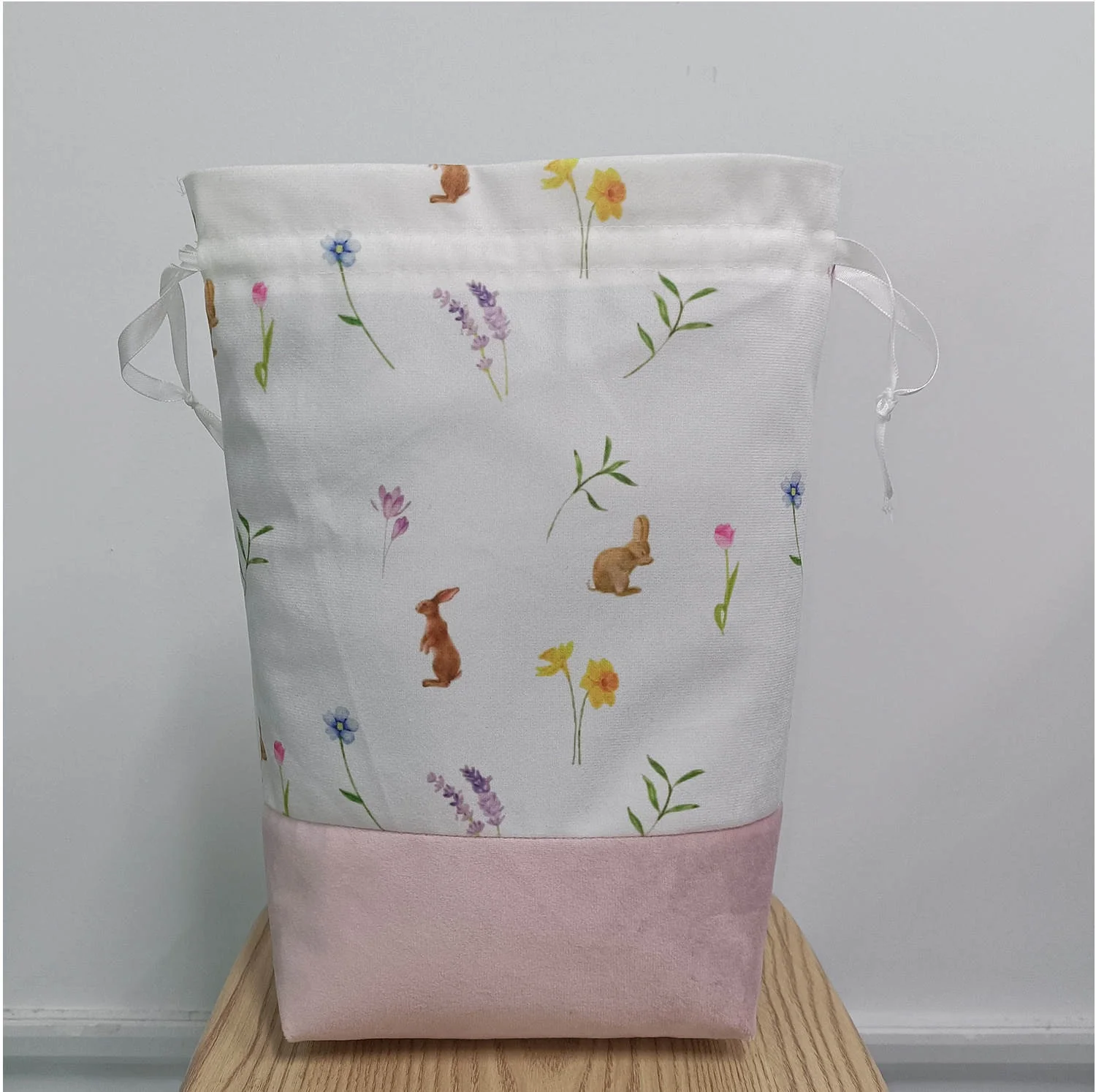 Easter bunny rabbit velvet drawstring sack - Plain - Image 4
