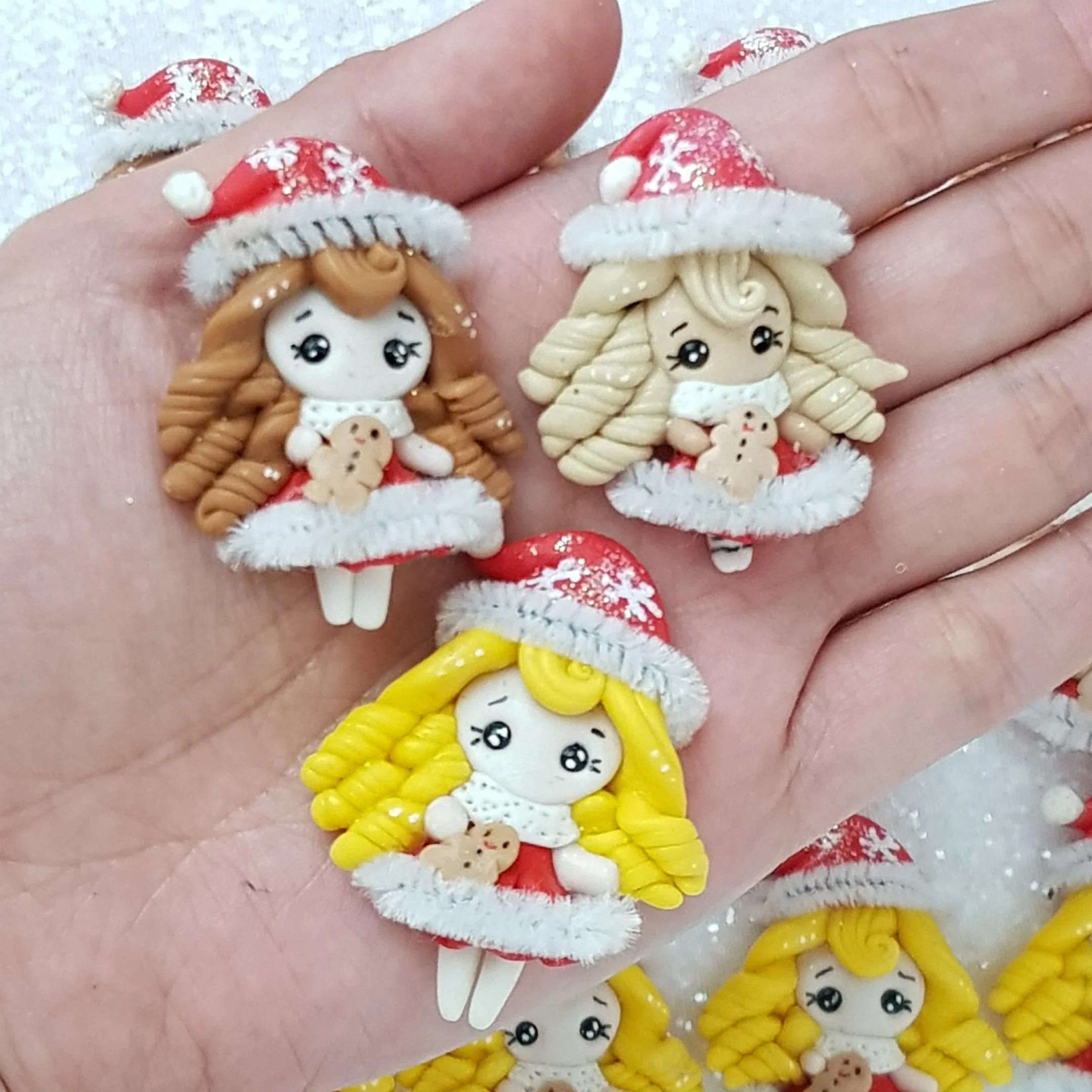 Exclusive Christmas Girl Fluffy Dress - Handmade Flatback Clay Bow Centre