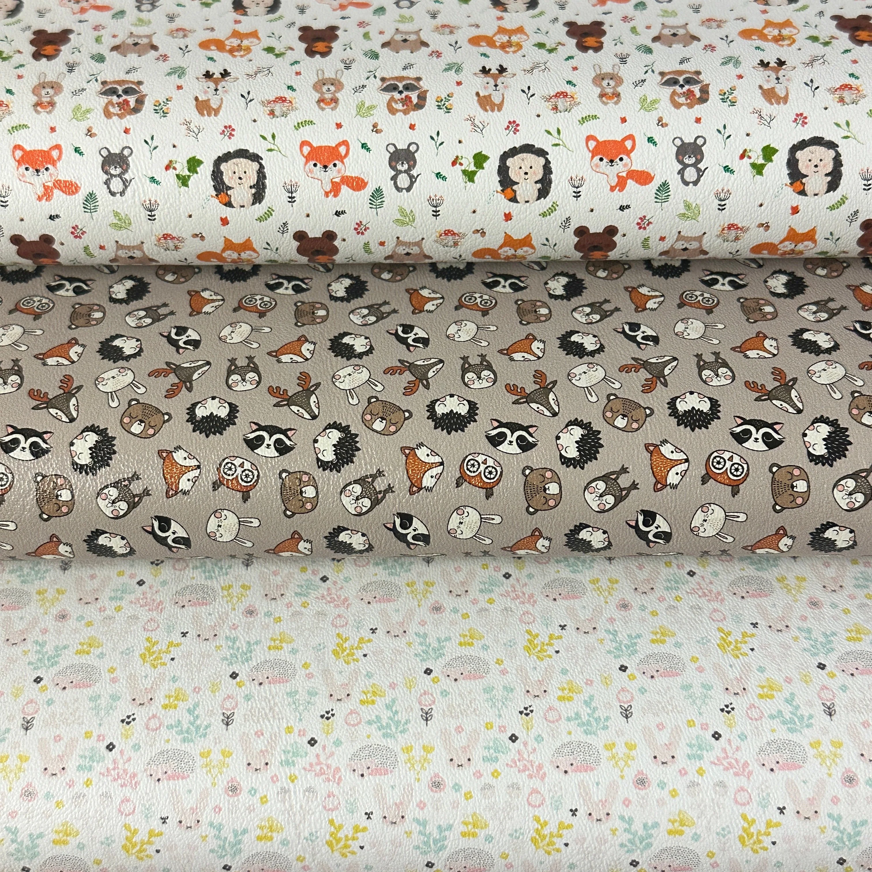 fall critter fox hedgehog - faux Pu Leather vinyl - canvas - choose Fabric material Sheets - Image 2