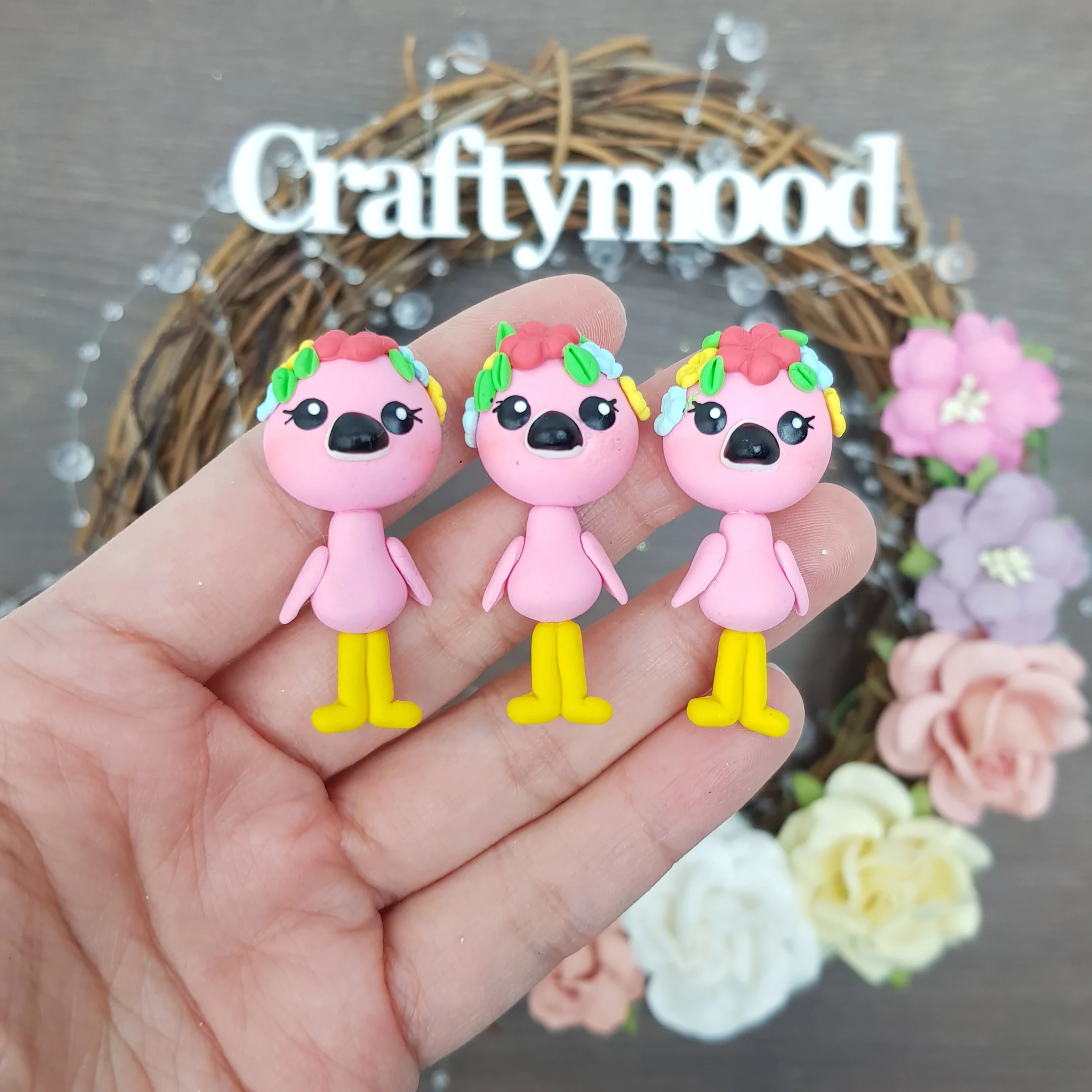 Flamingo - Embellishment Clay Bow Centre
