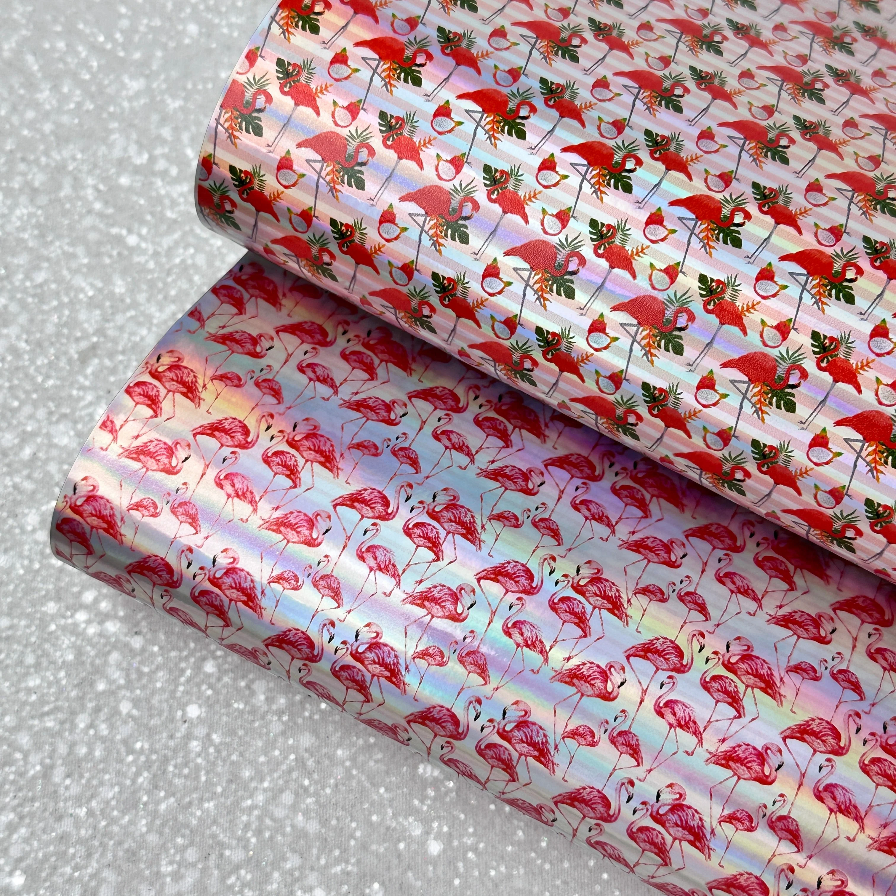 Flamingo summer Holographic  - faux Leatherette vinyl