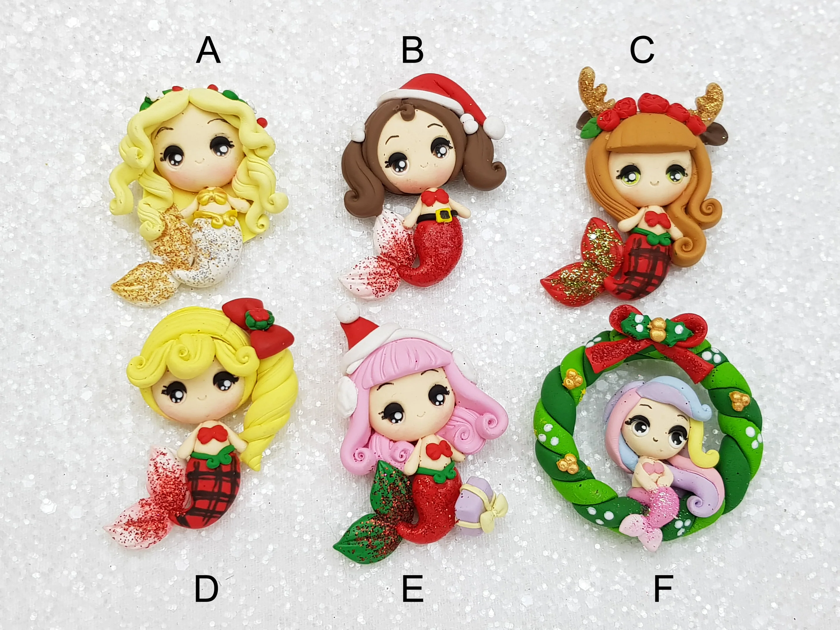 Clay Charm Embellishment - NEW BIG Eyes Mermaid Christmas Girl
