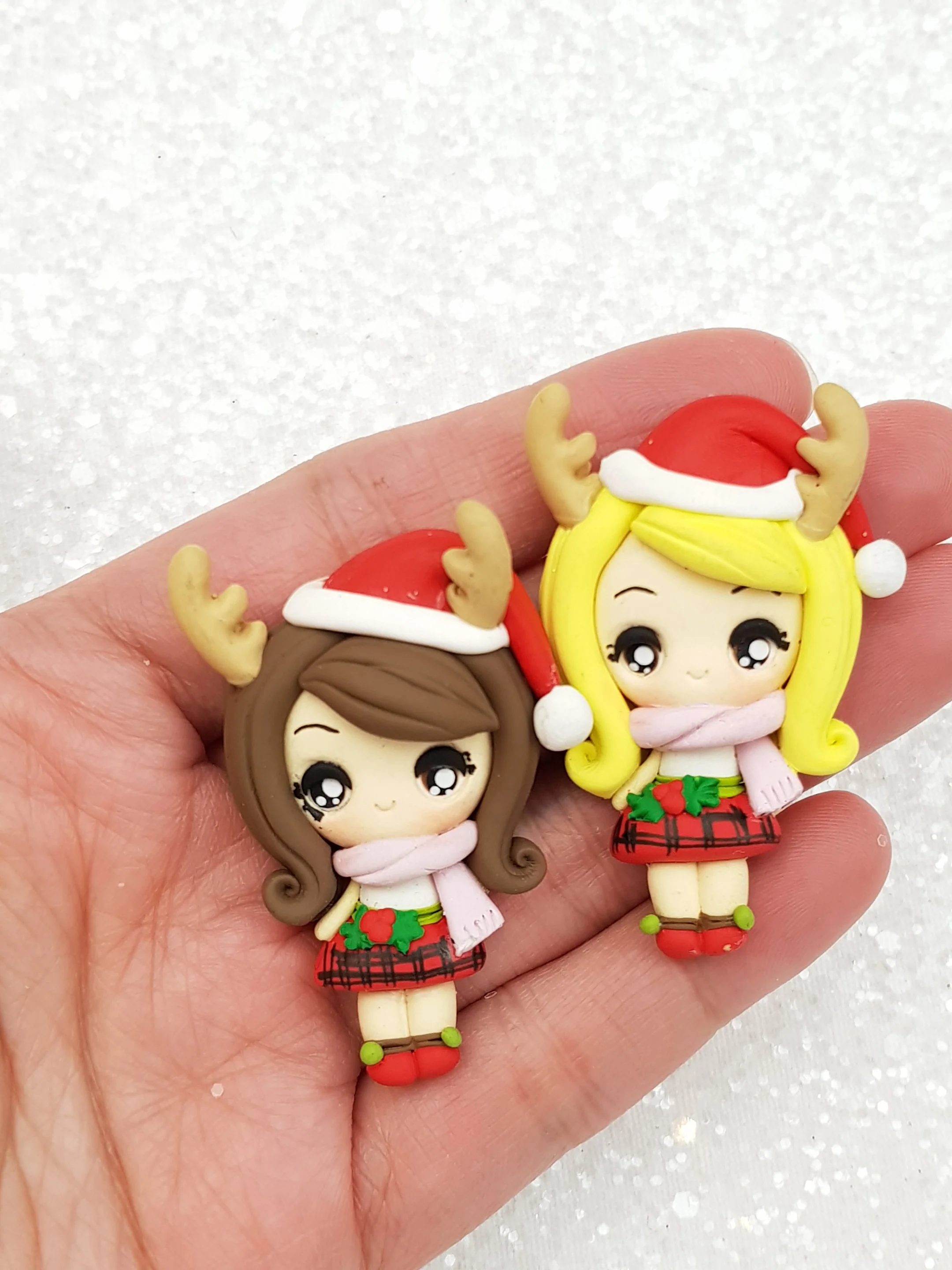 Clay Charm Embellishment NEW big eyes reindeer girl
