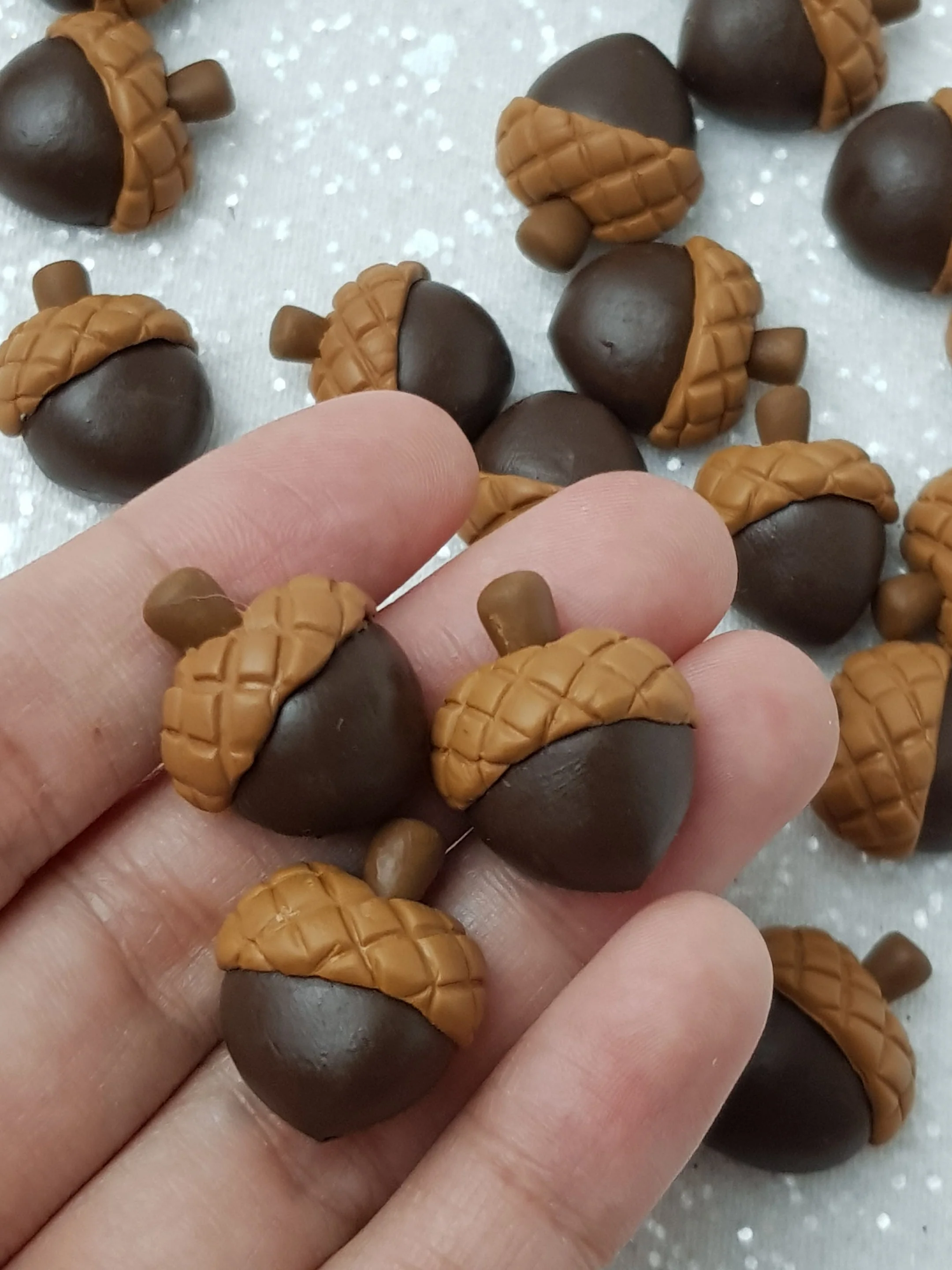 Clay Charm Embellishment - NEW Mini acorn Walnut set of 3