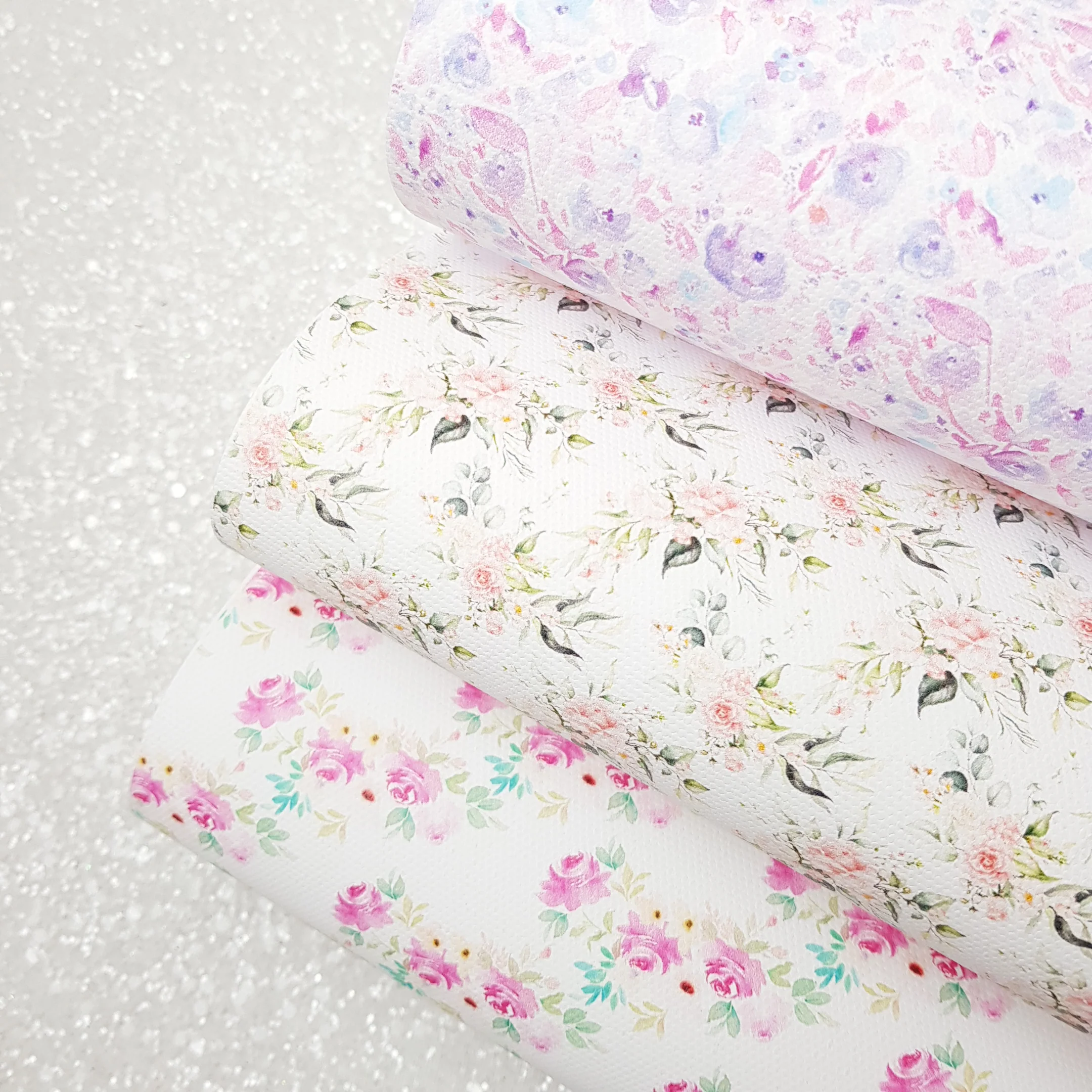 Floral - faux vegan Leather vinyl - canvas - choose Fabric material Sheets - Image 5