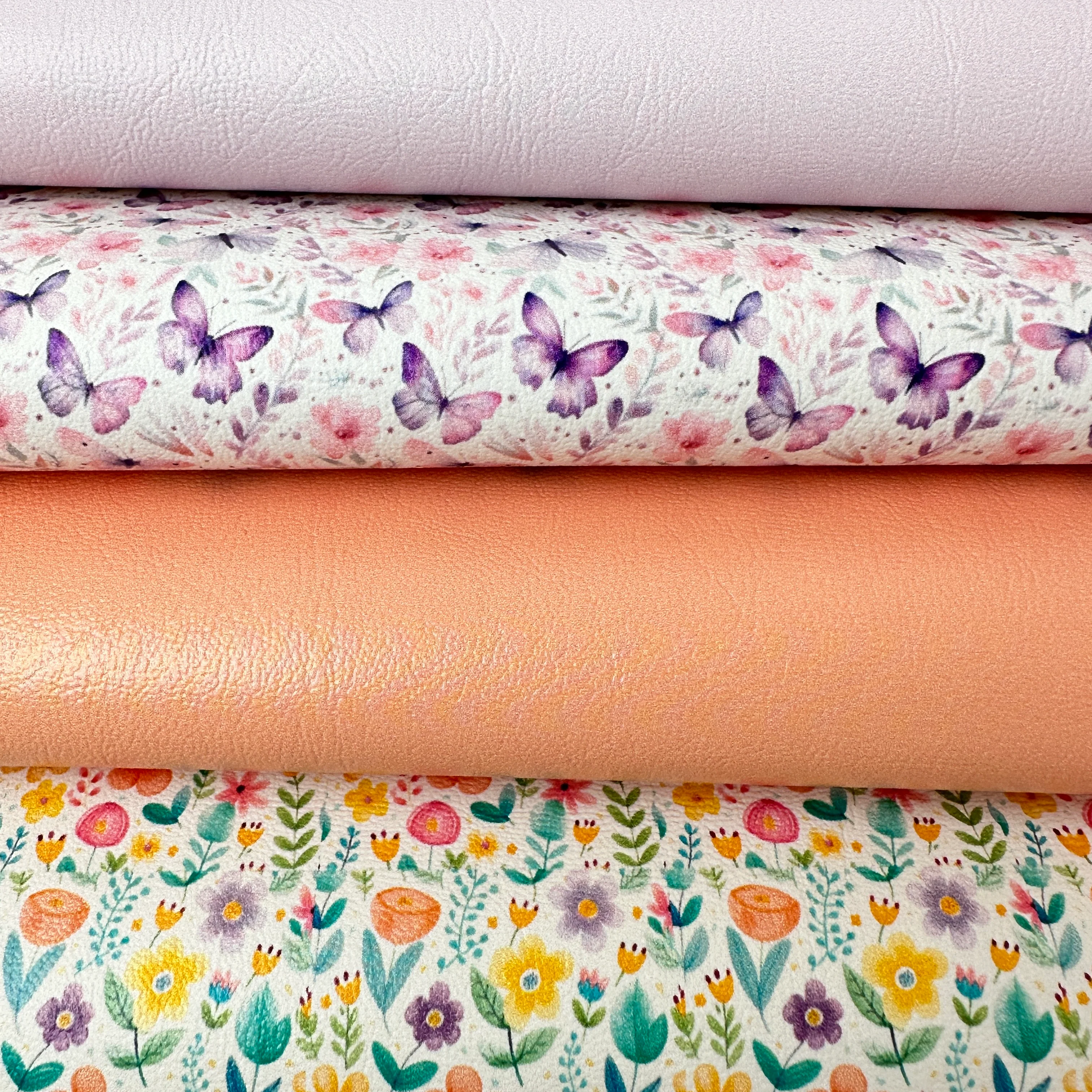 Floral lilac butterfly ditsy flower - Pu Leatherette vinyl - canvas - choose Fabric material Sheets