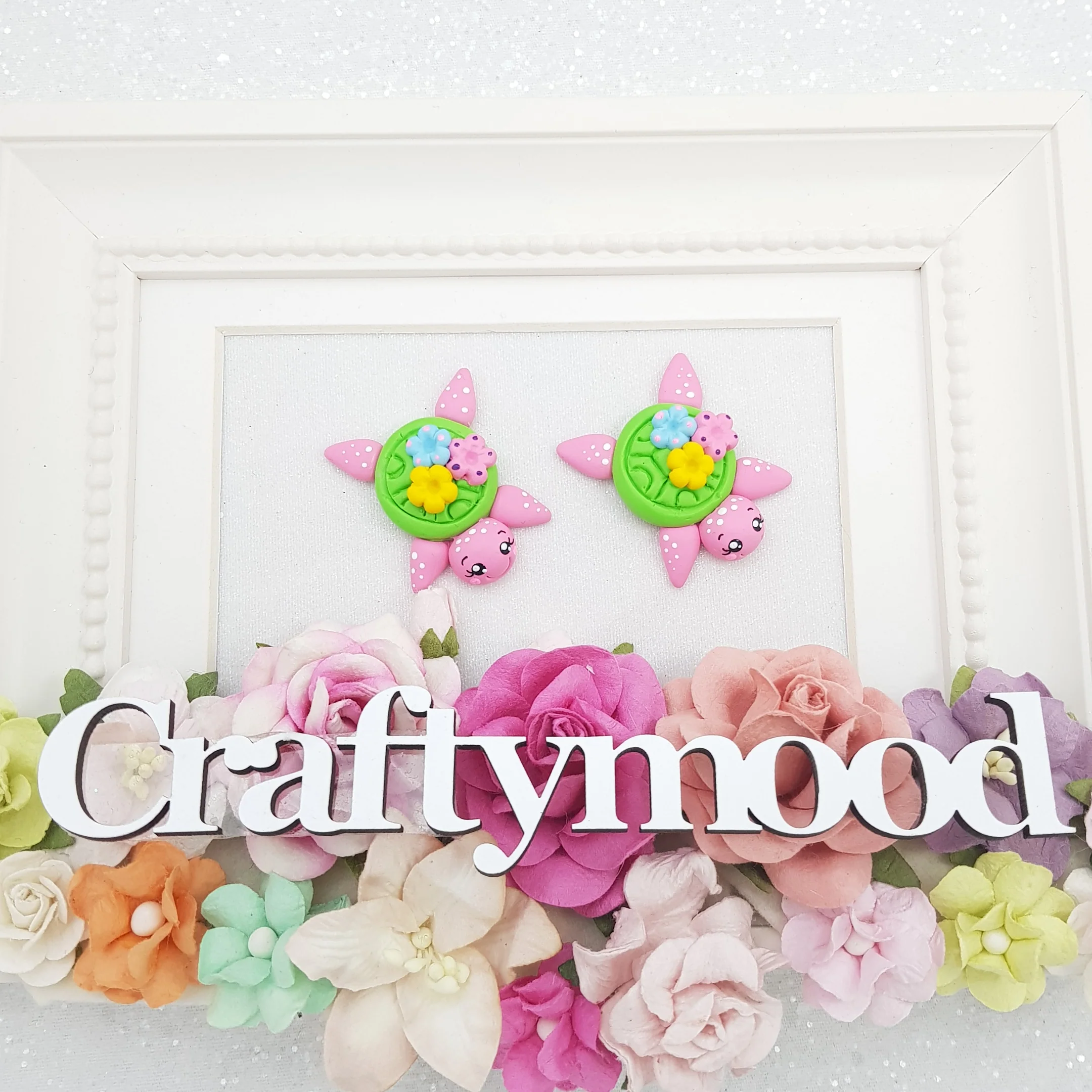 floral turtle - Handmade Flatback Clay Bow Centre