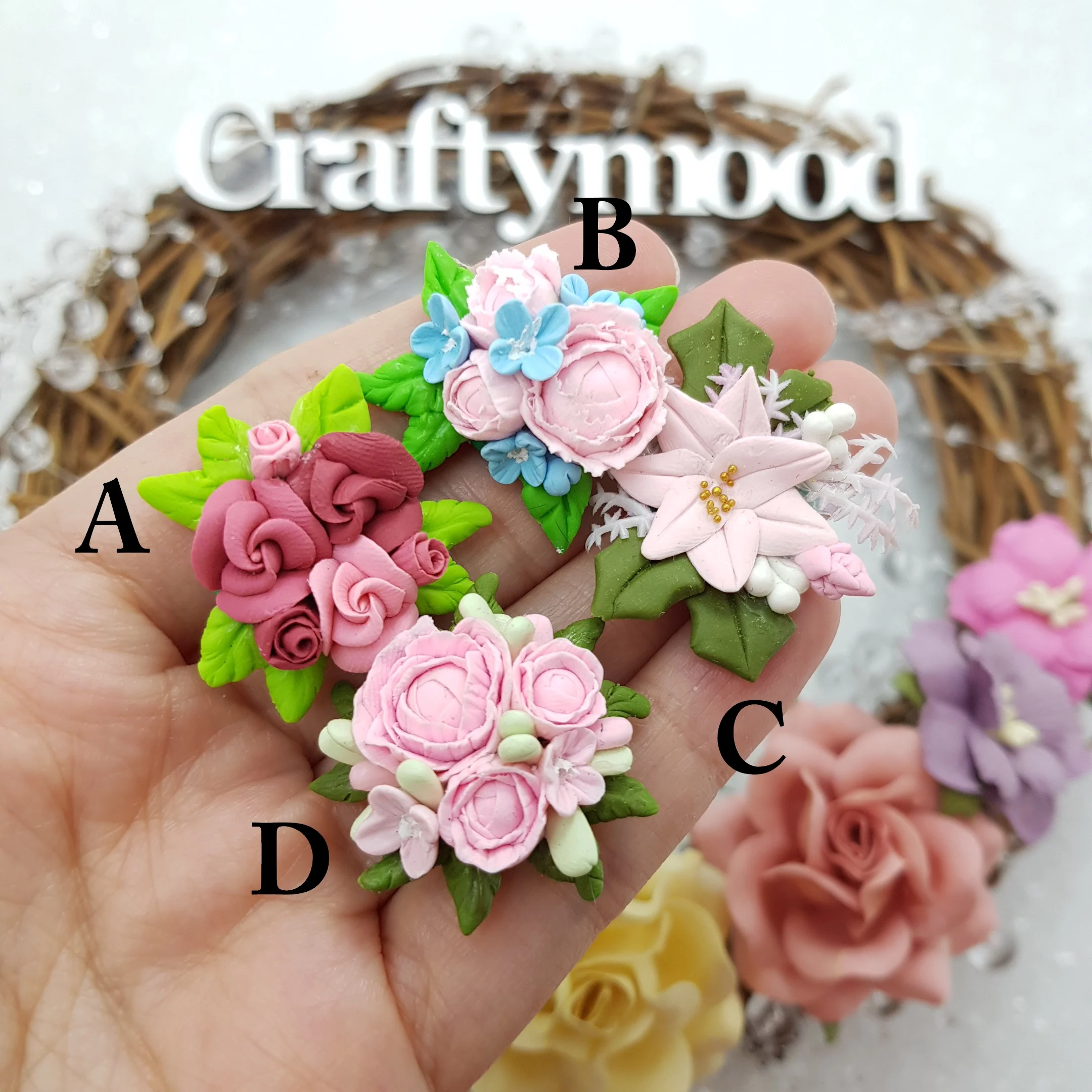 Flower cluster pastel - Embellishment Clay Bow Centre