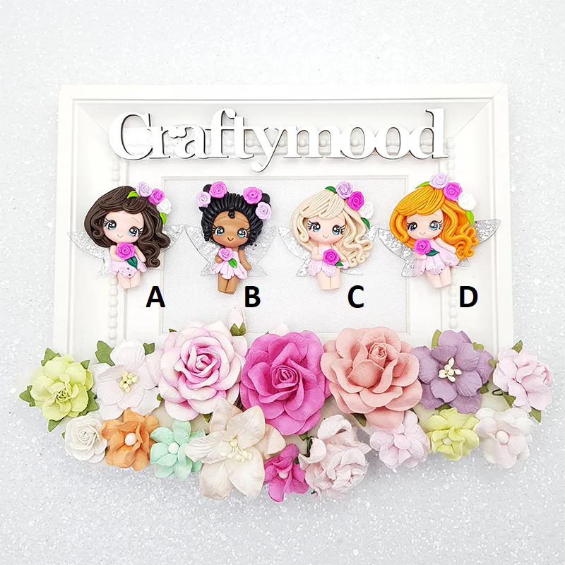 Flower fairy with silver wing - Embellishment Clay Bow Centre
