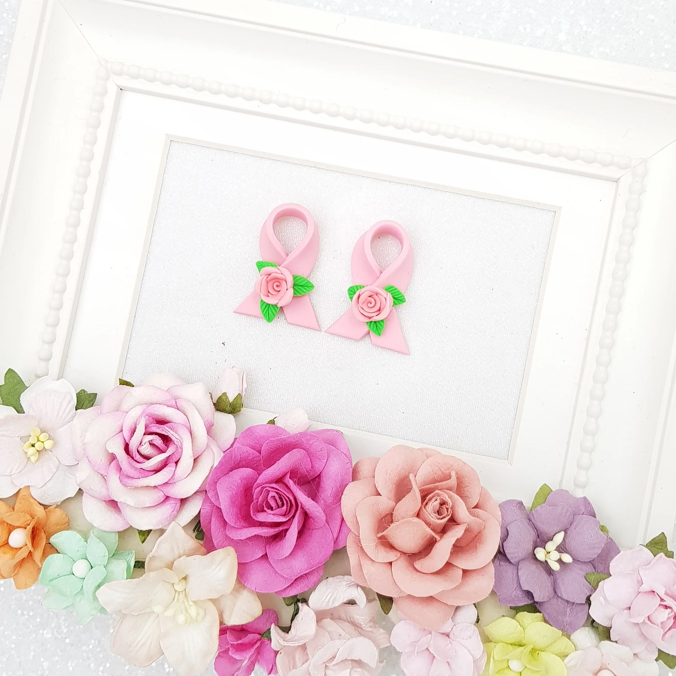 Flower pink bow - Handmade Flatback Clay Bow Centre - Image 2