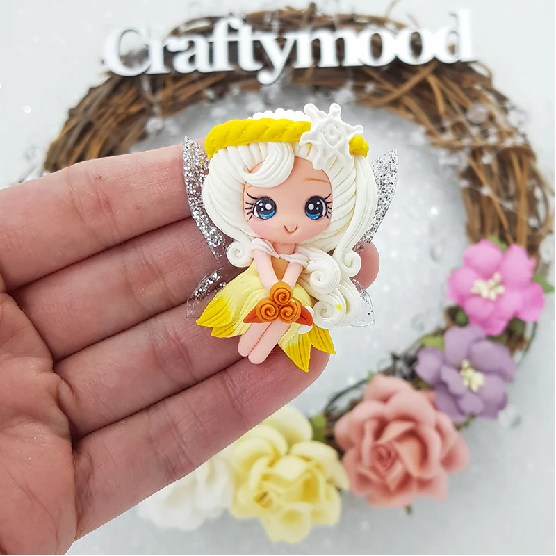 Flower yellow fairy - Handmade Flatback Clay Bow Centre