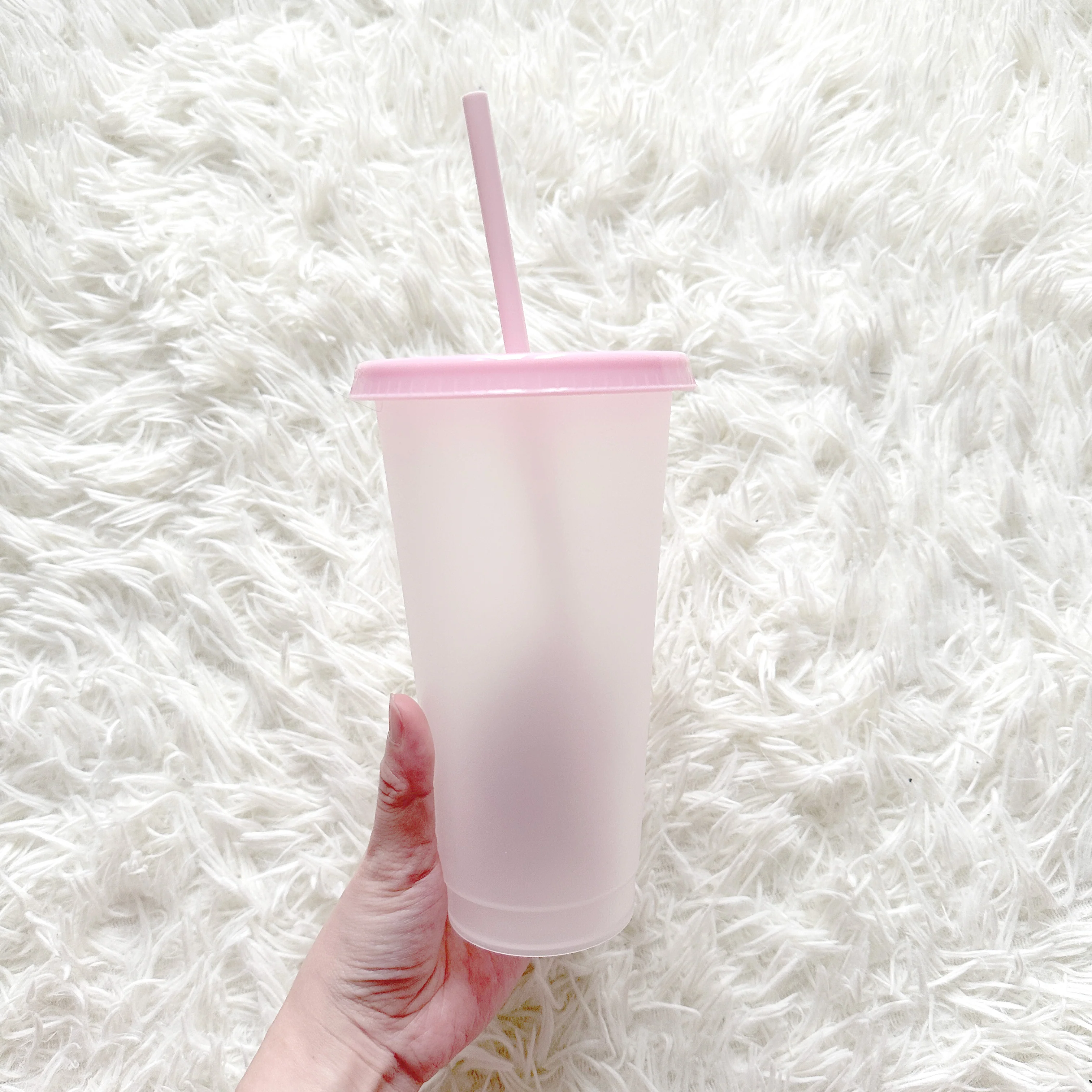 Frosted cup pink lid - Solid colour Cold cup 24oz