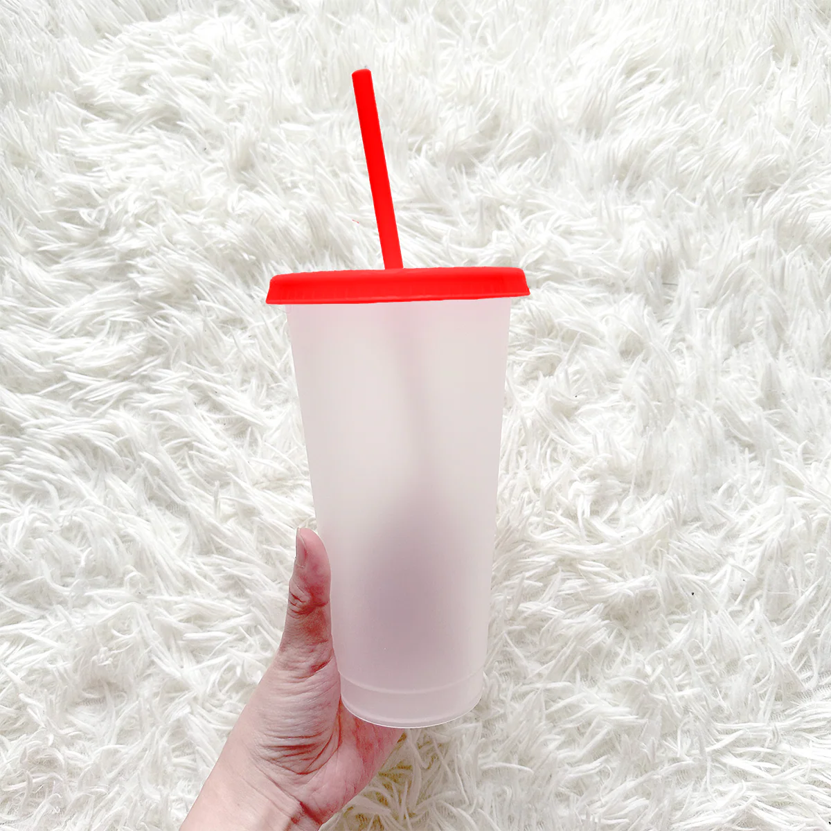 Frosted cup red lid - Solid colour Cold cup 24oz