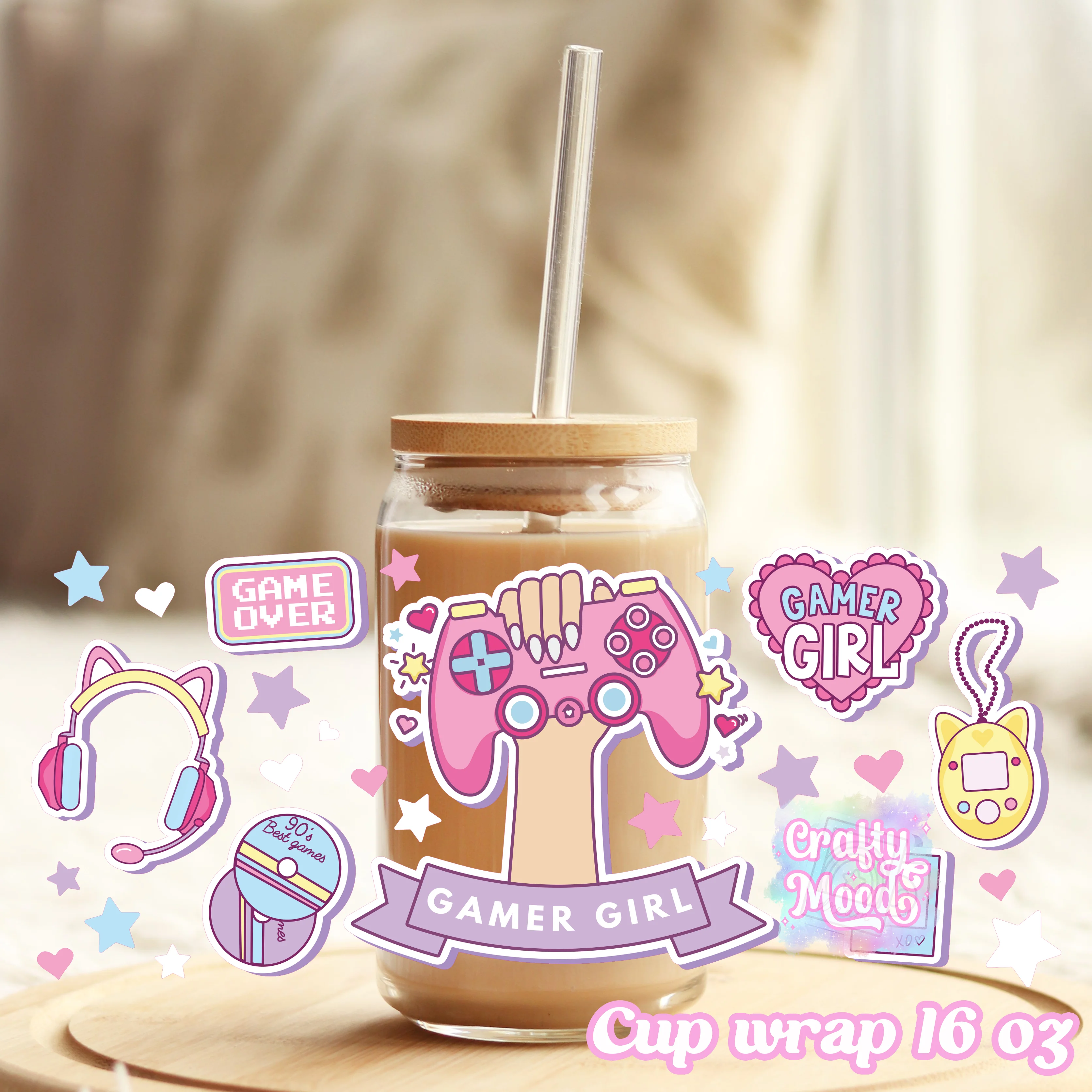 Game Girl - 16oz Libbey Glass Cup Wrap Only