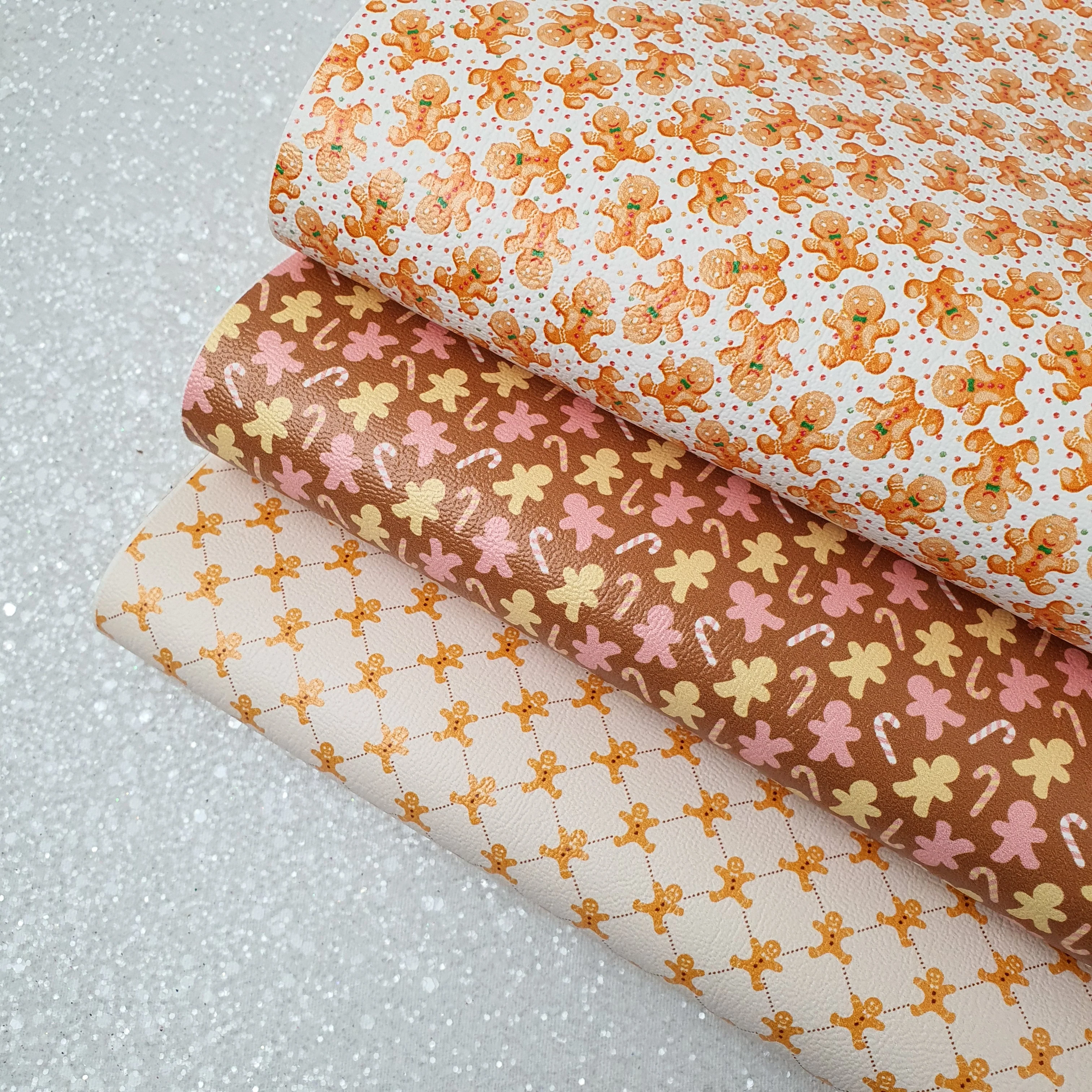 Gingerbread candy christmas - Pu faux Leather vinyl - canvas - choose Fabric material Sheets