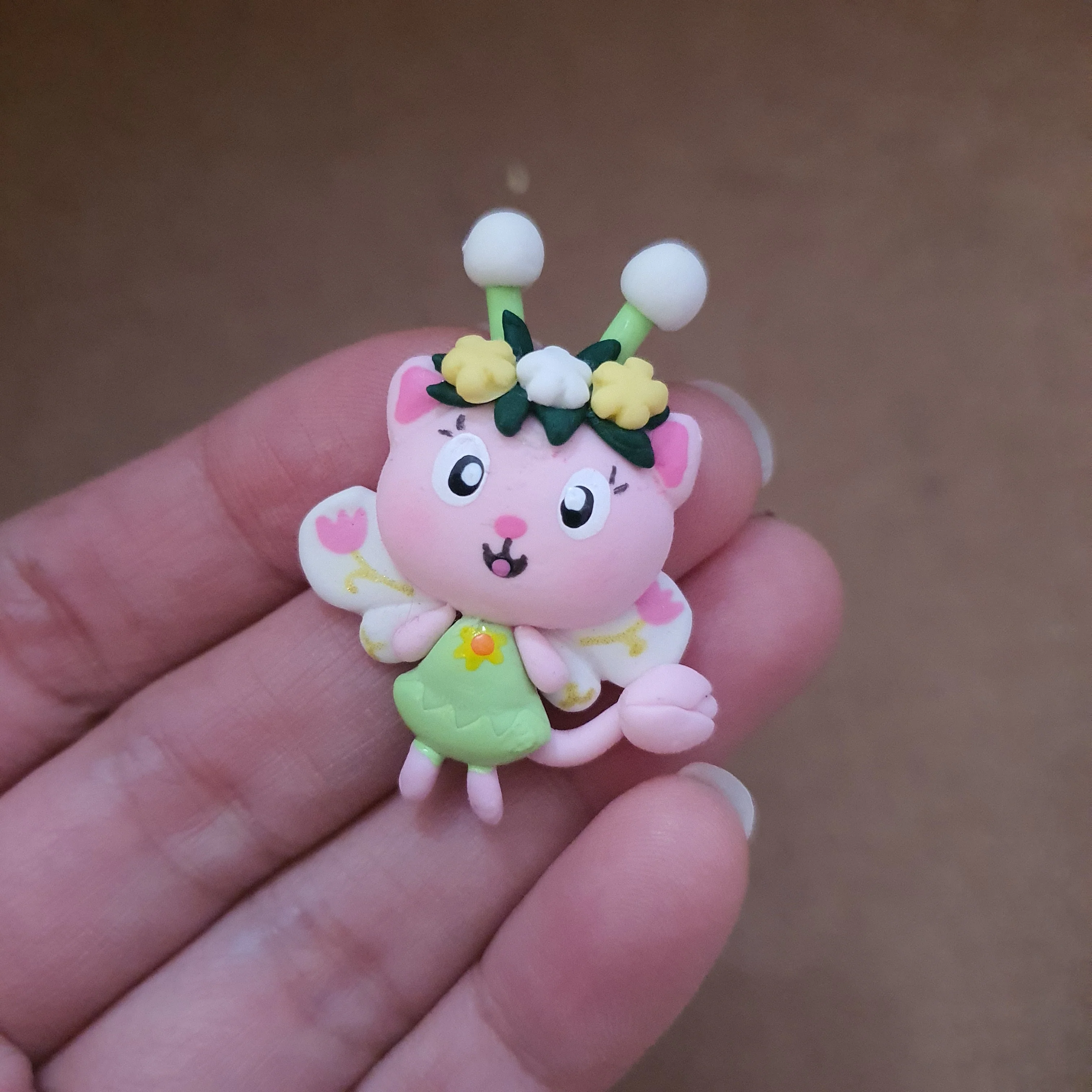Girl and cute cats - Handmade Flatback Clay Bow Centre - Image 2