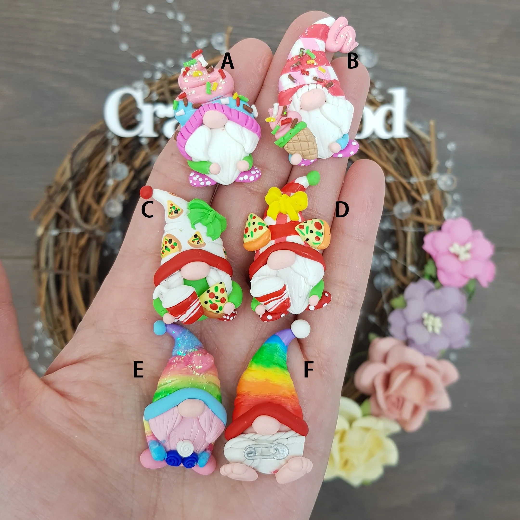 Gonk pizza candy and rainbow - Embellishment Clay Bow Centre
