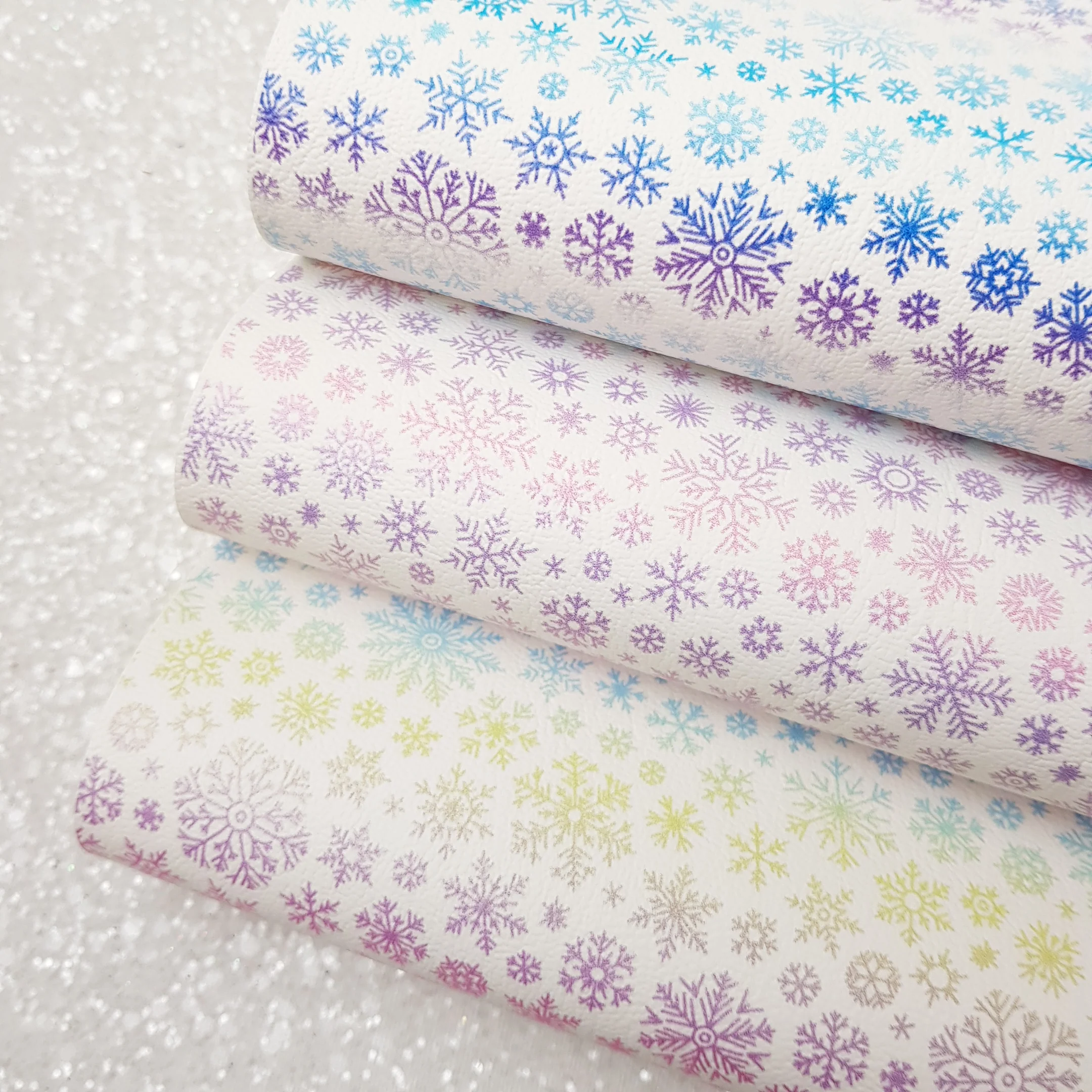 Gradient snowflakes  - faux vegan Leather vinyl - canvas - choose Fabric material Sheets