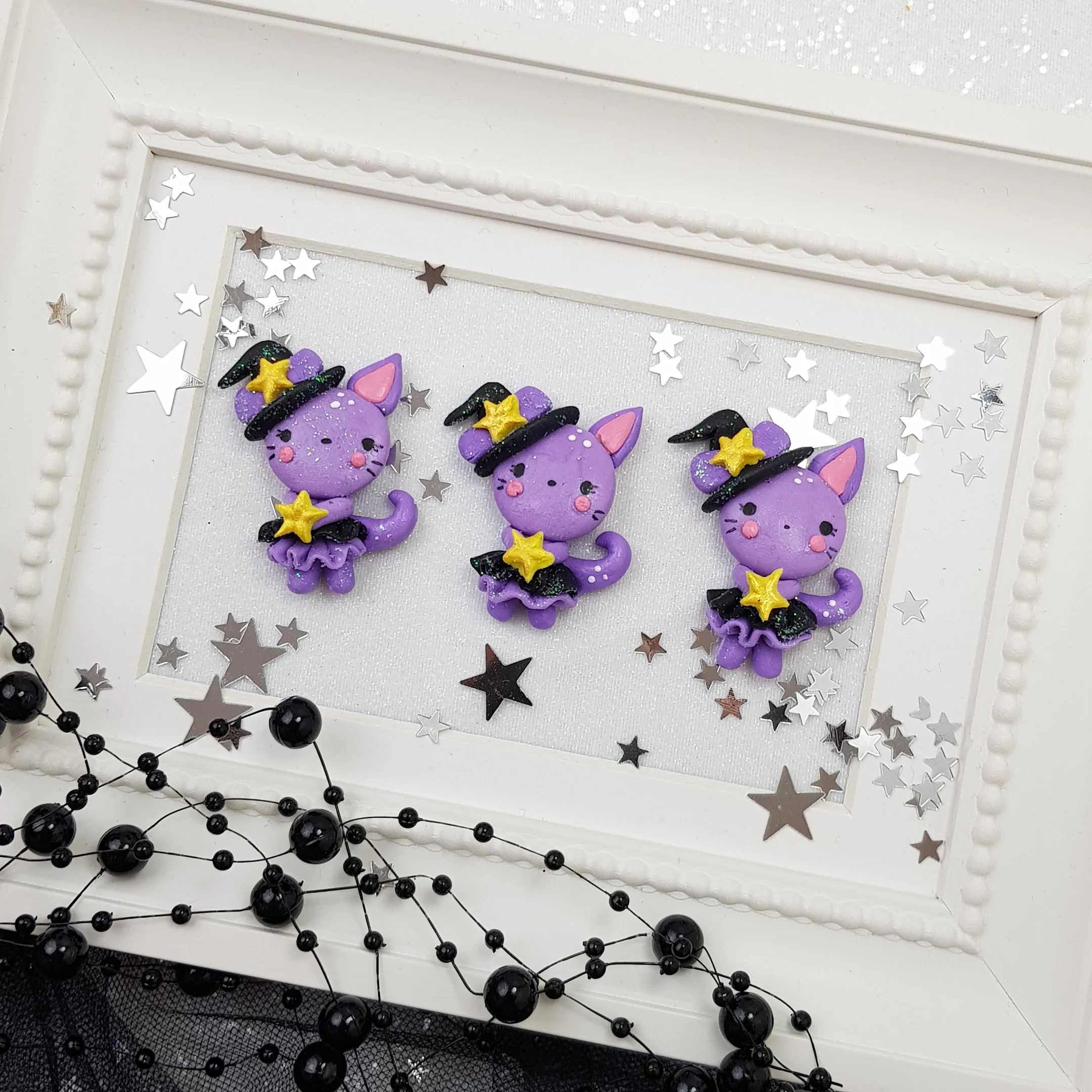 Halloween Cat - Handmade Flatback Clay Bow Centre - Image 2