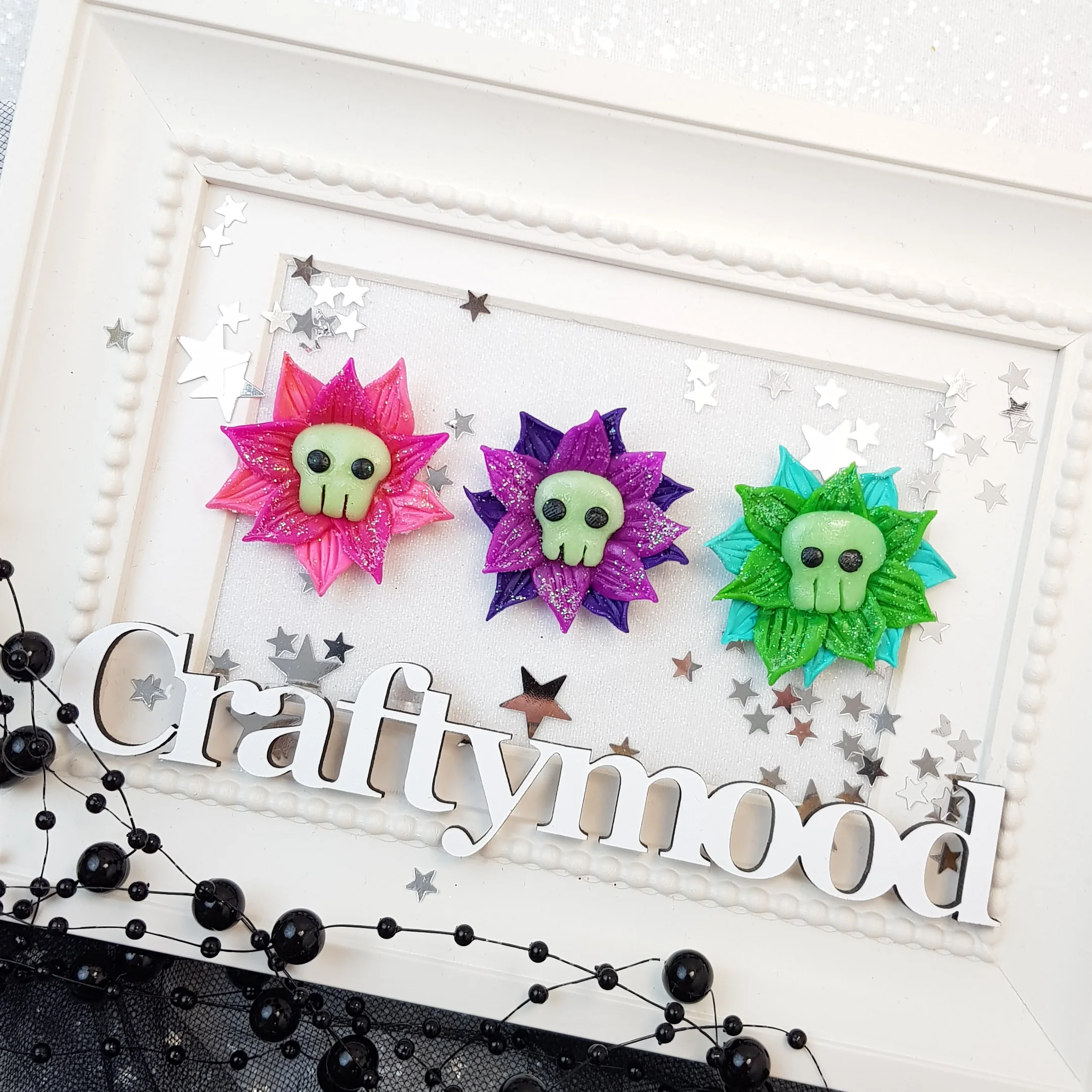 Halloween Flower- Glow in the dark - Embellishment Clay Bow Centre - Image 3