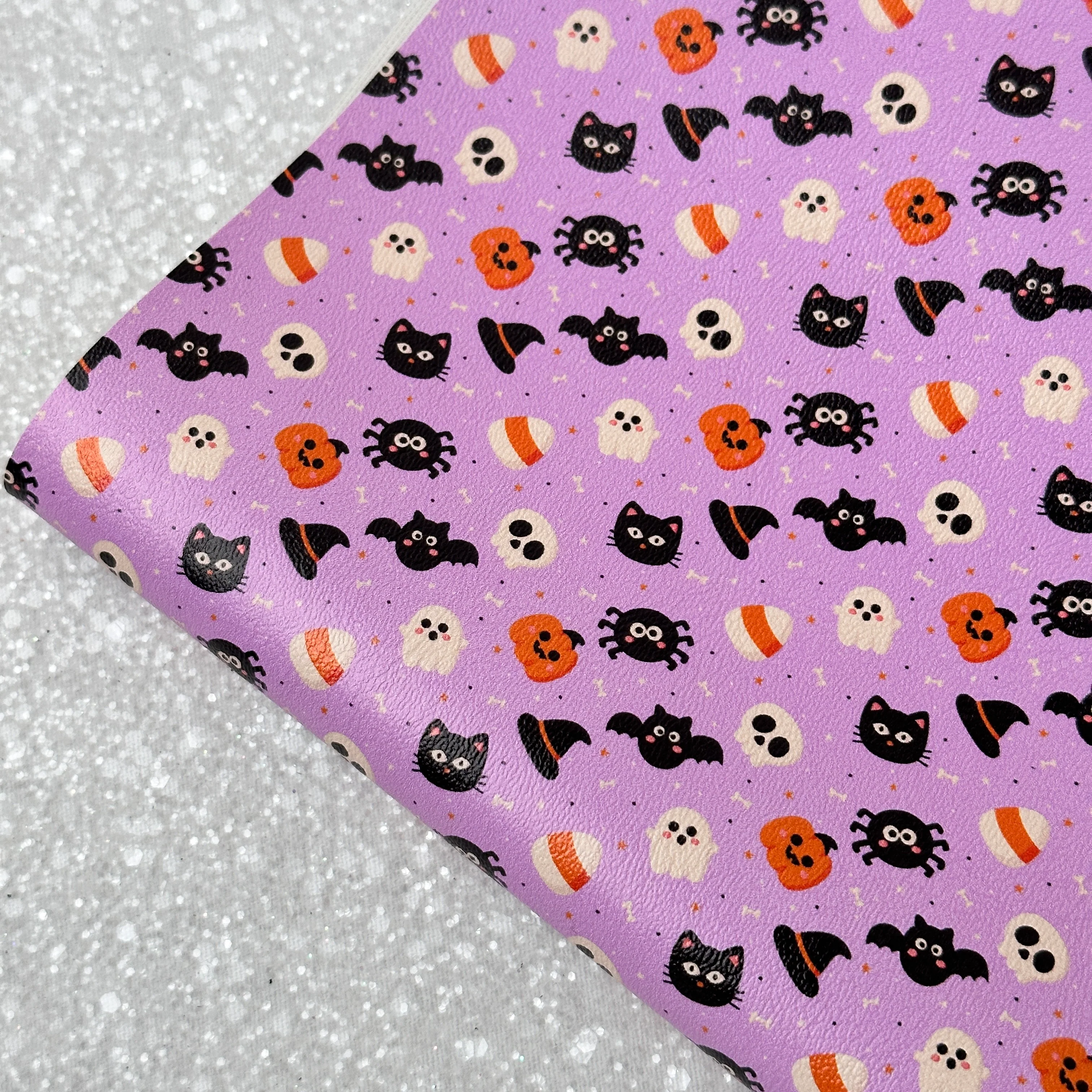 Halloween ghost check pattern - faux Pu Leather vinyl - canvas - choose Fabric material Sheets - Image 2