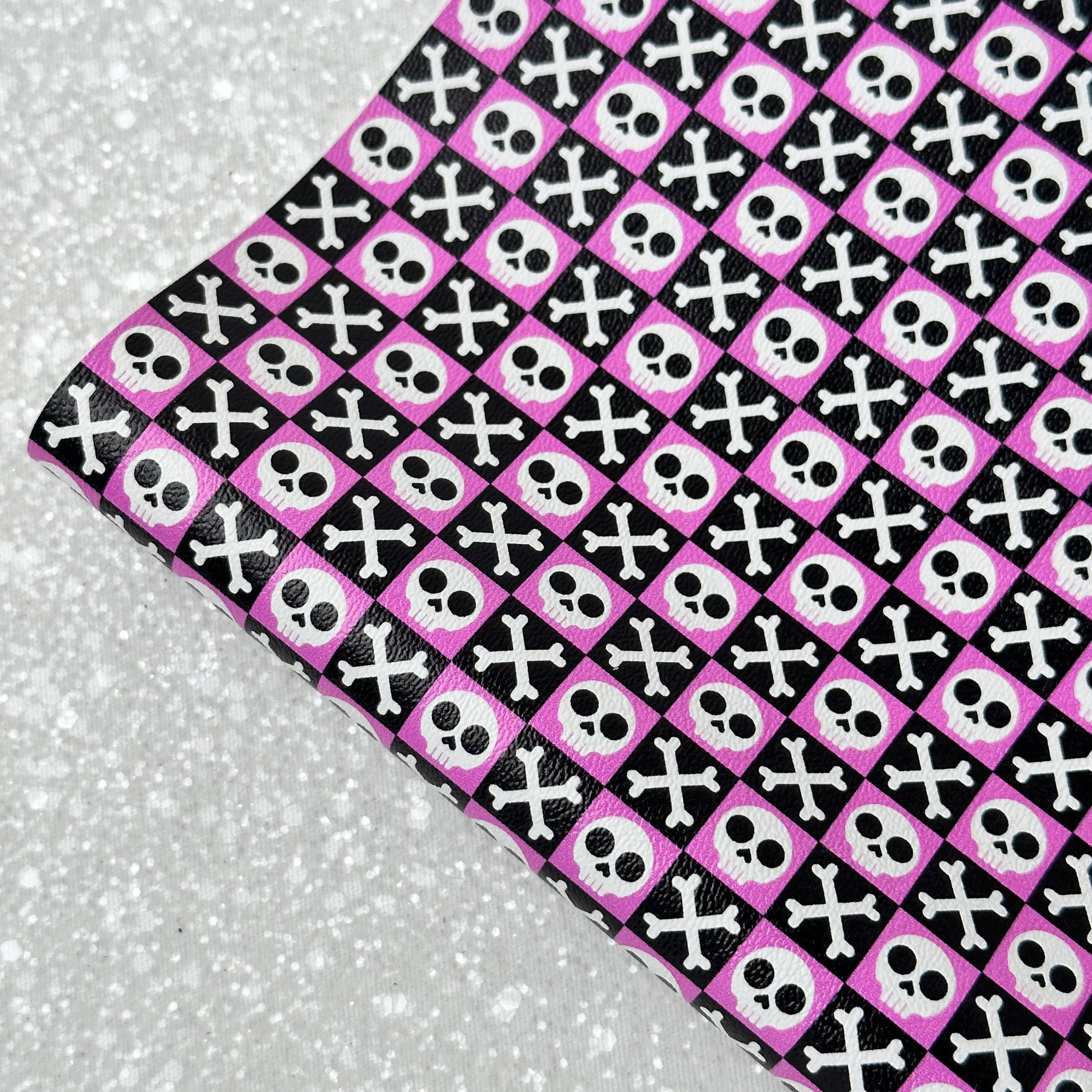 Halloween ghost check pattern - faux Pu Leather vinyl - canvas - choose Fabric material Sheets - Image 3