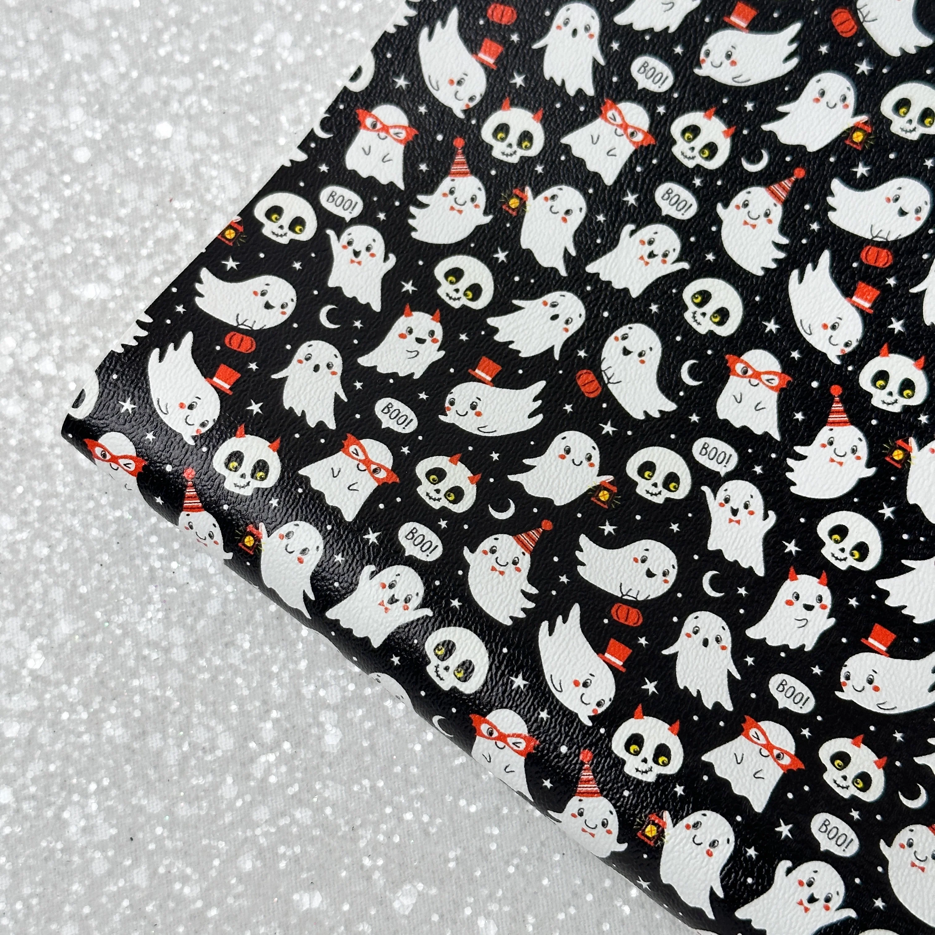 Halloween ghost check pattern - faux Pu Leather vinyl - canvas - choose Fabric material Sheets - Image 4