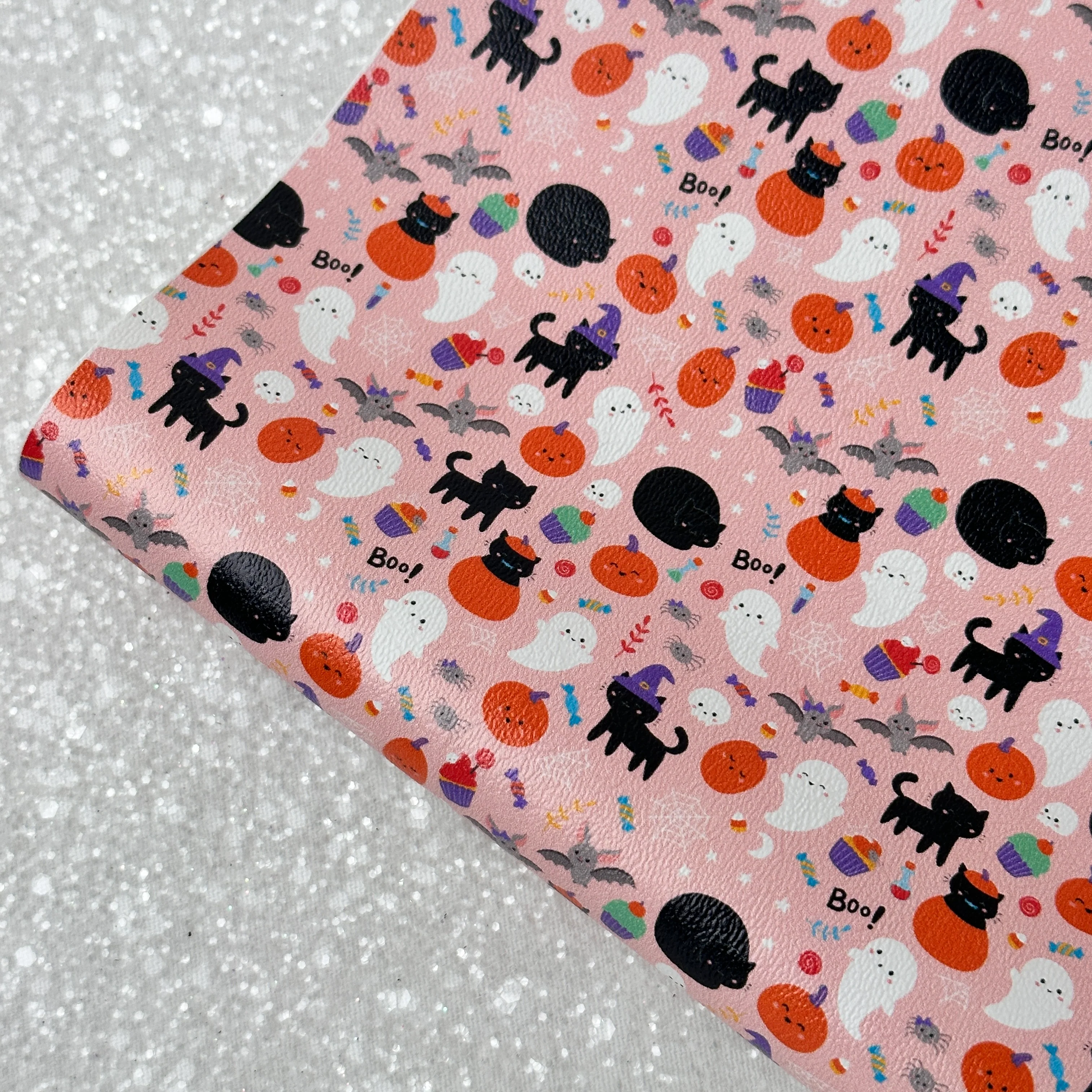Halloween ghost pumpkin cat - faux Pu Leather vinyl - canvas - choose Fabric material Sheets - Image 2