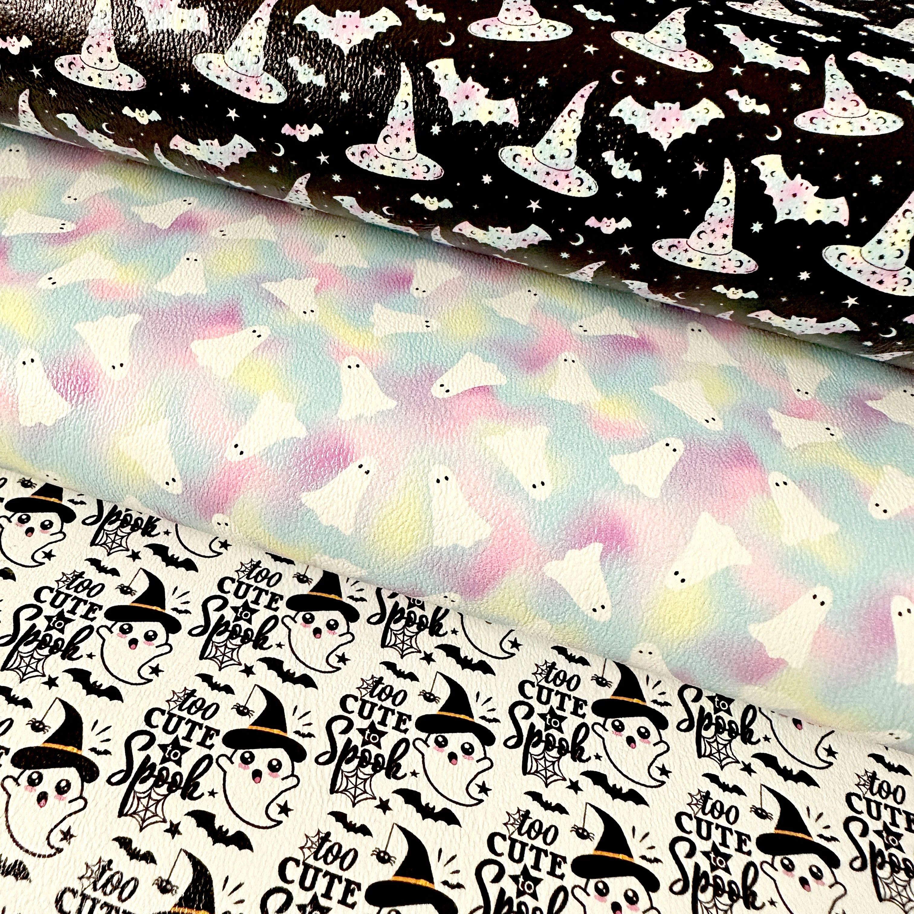 Halloween ghost rainbow - faux Pu Leather vinyl - canvas - choose Fabric material Sheets - Image 2