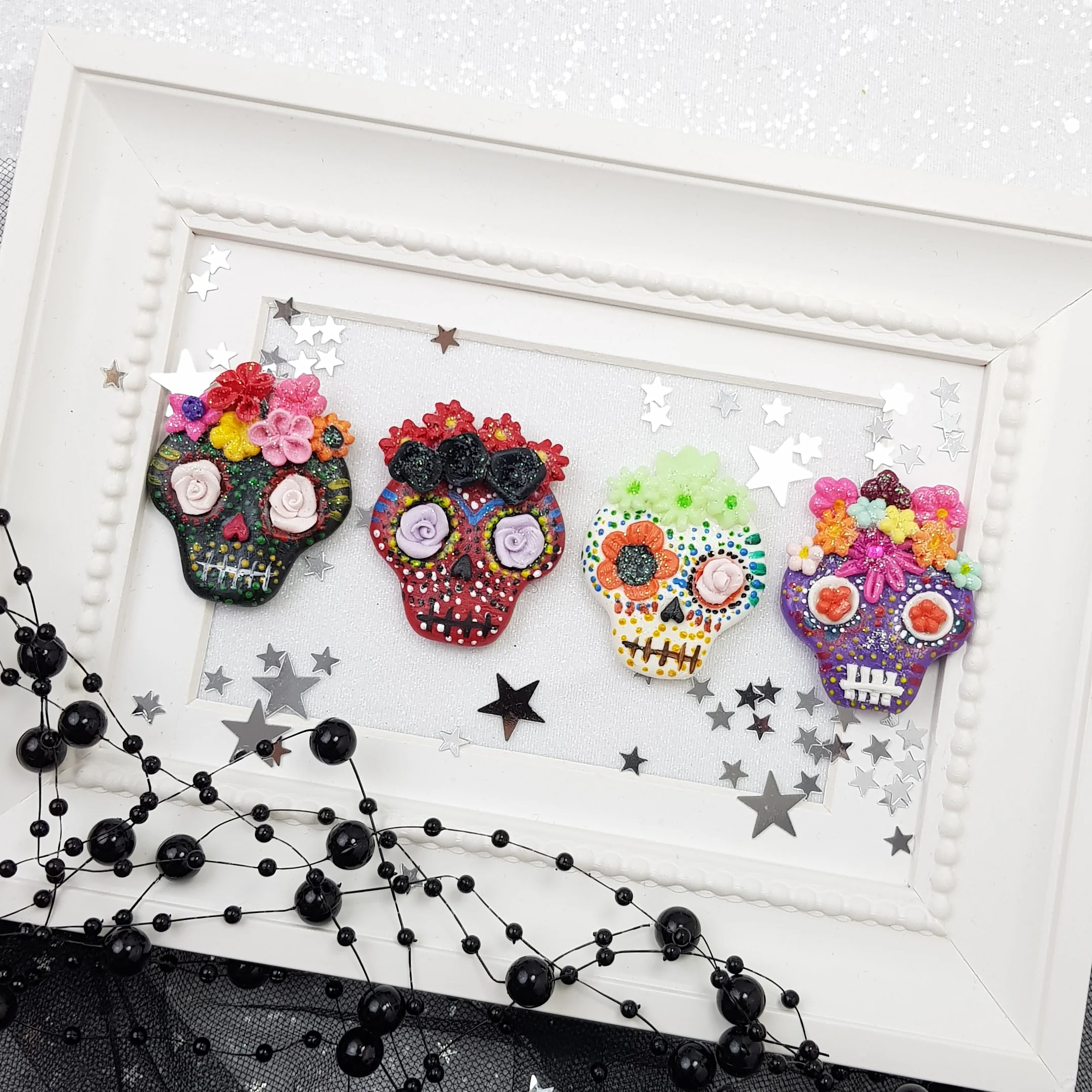 Halloween Skulls - glow in the dark - Handmade Flatback Clay Bow Centre - Image 3