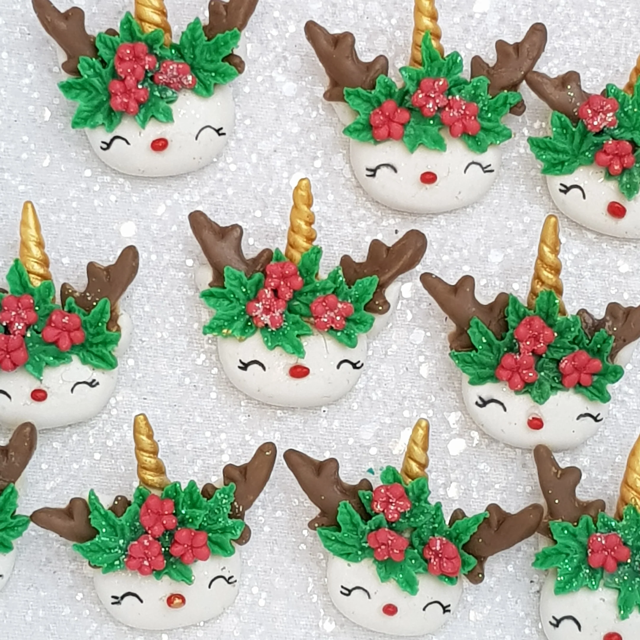 Handmade Clay Charm - New Christmas Unicorn Head - E