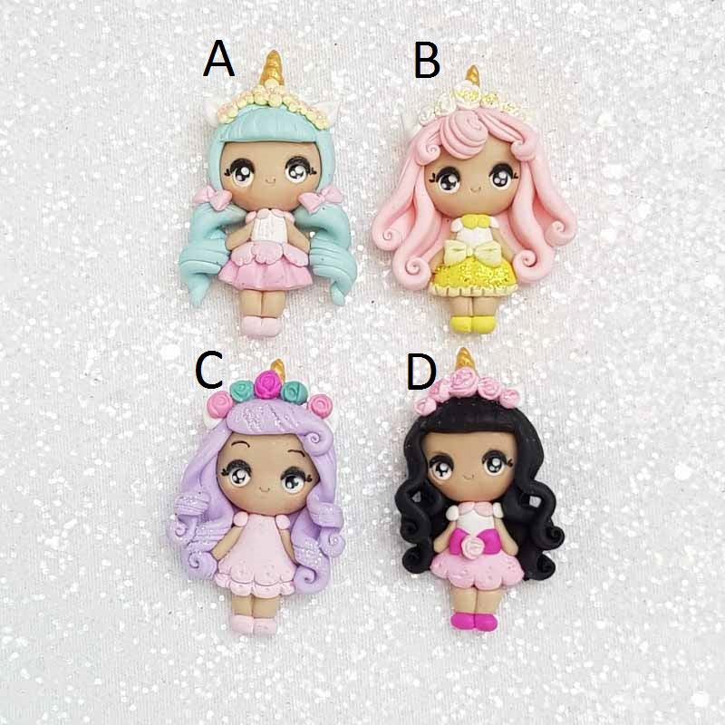 Handmade Clay Embellishment - NEW BIG EYES UNICORN GIRL B