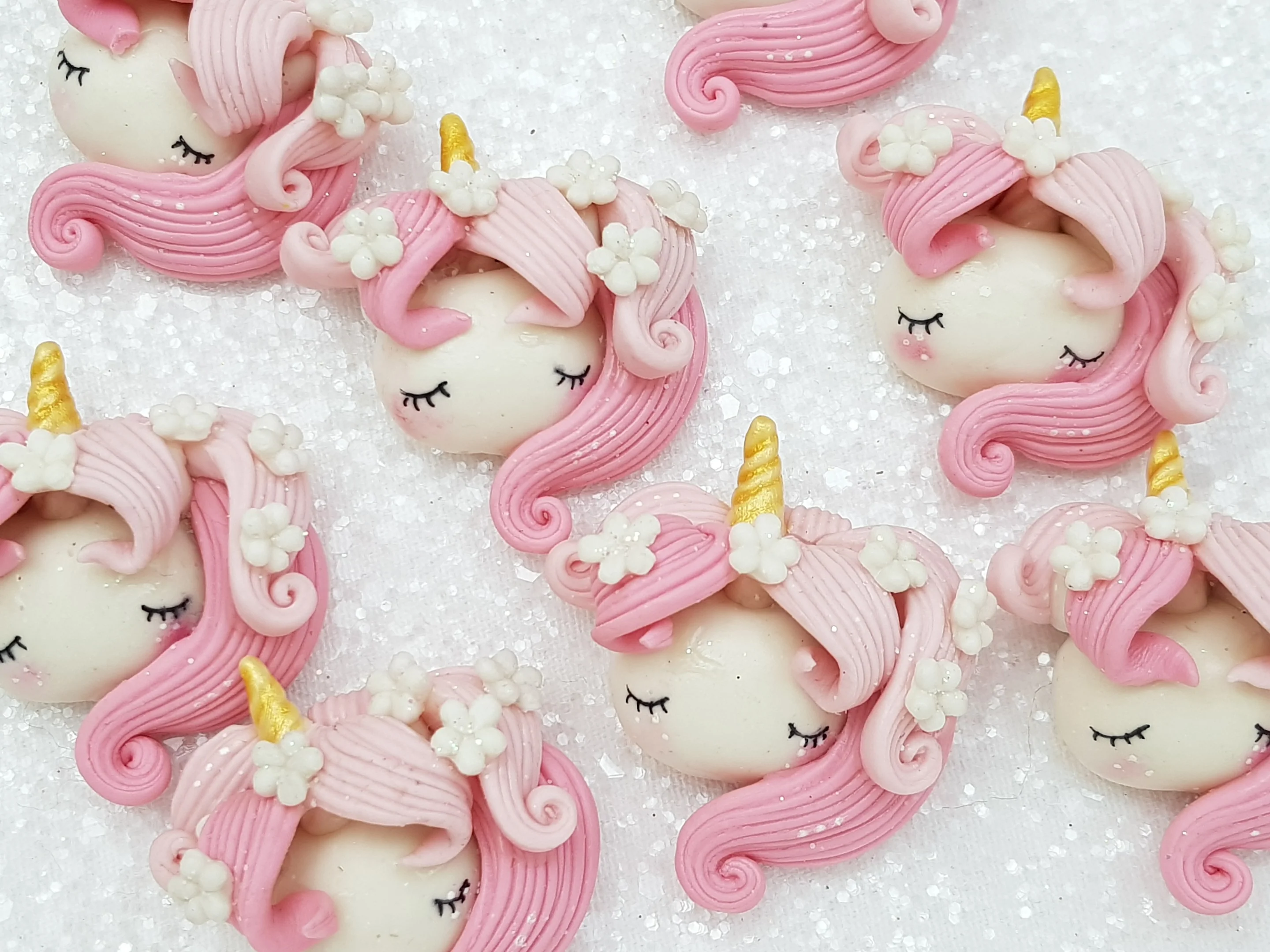 Clay Charm Embellishment new sleepy unicorn head - pink