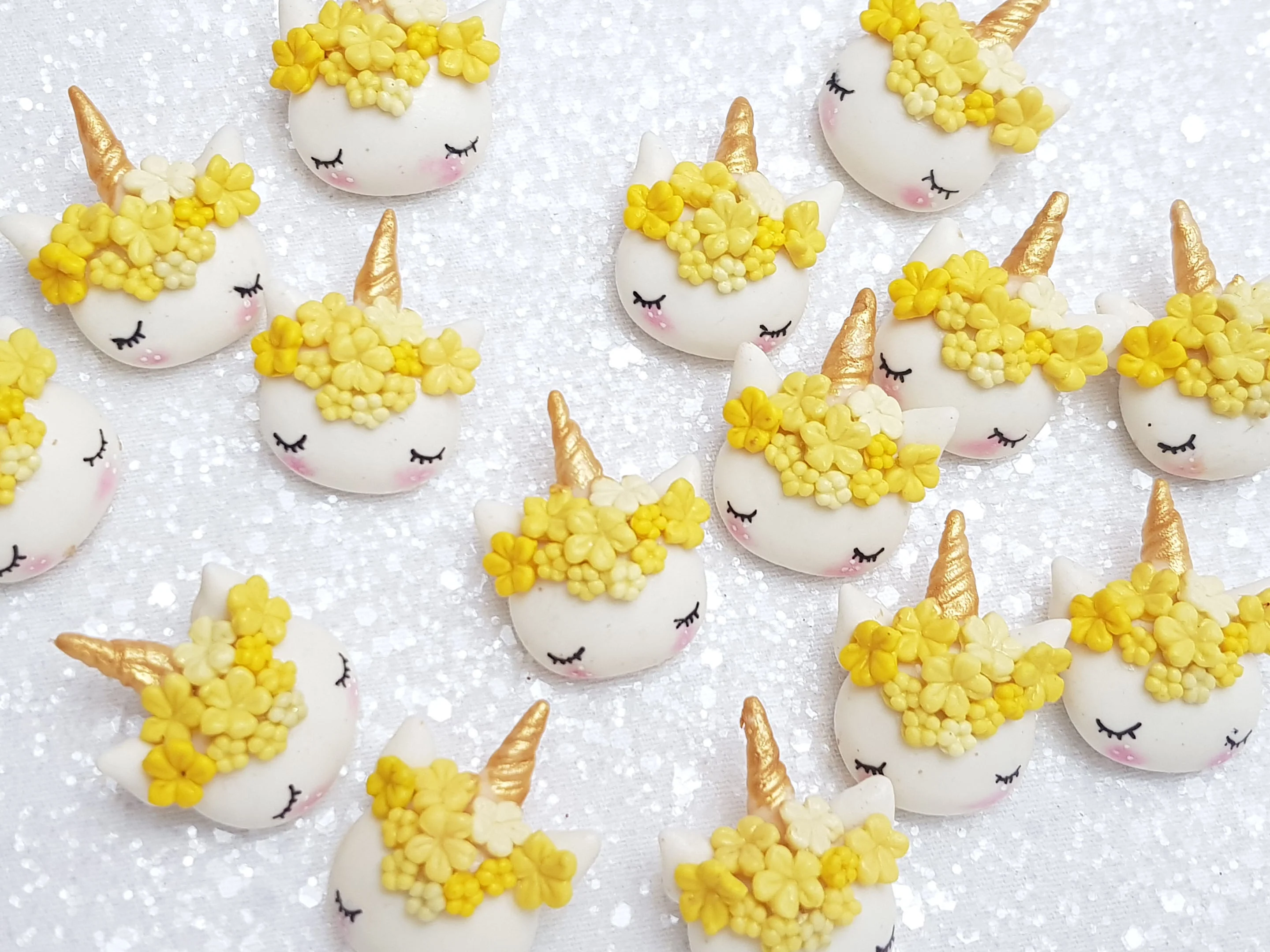 Clay Charm Embellishment - NEW SLEEPY UNICORN - YELLOW