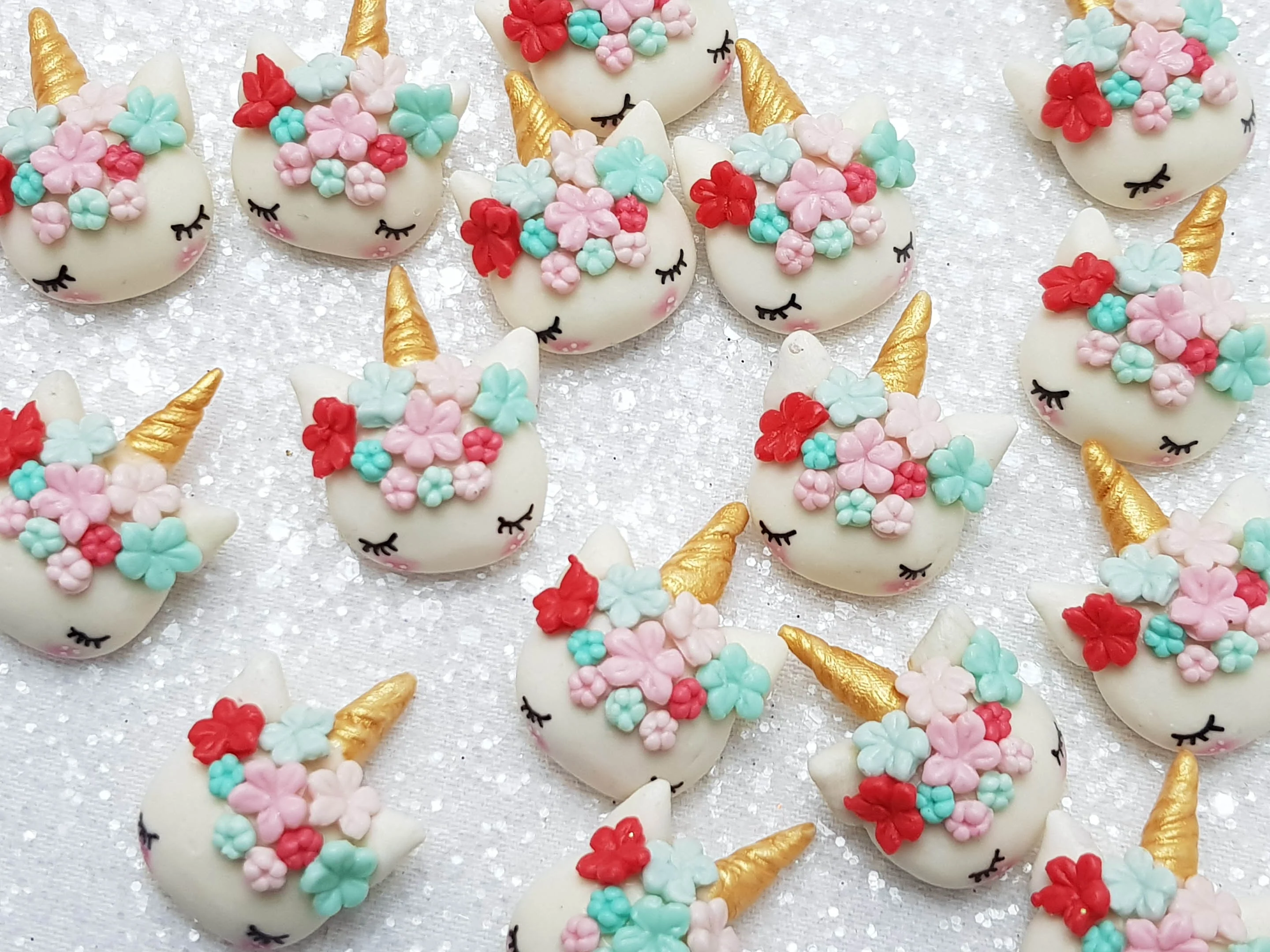 Clay Charm Embellishment - Sleepy Unicorn Red-blue