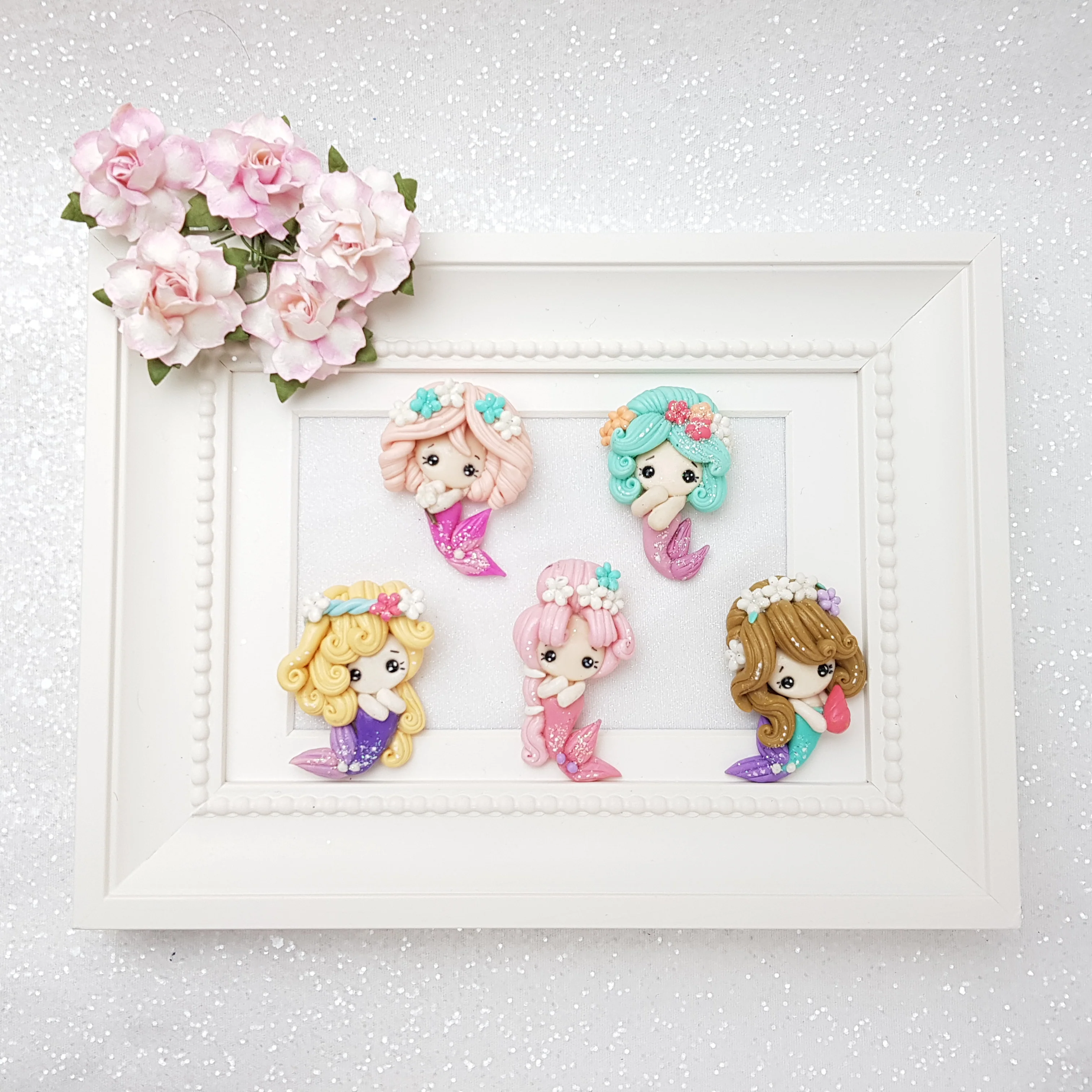 Clay Charm Embellishment - Small Mint Pink Mermaid - Image 3