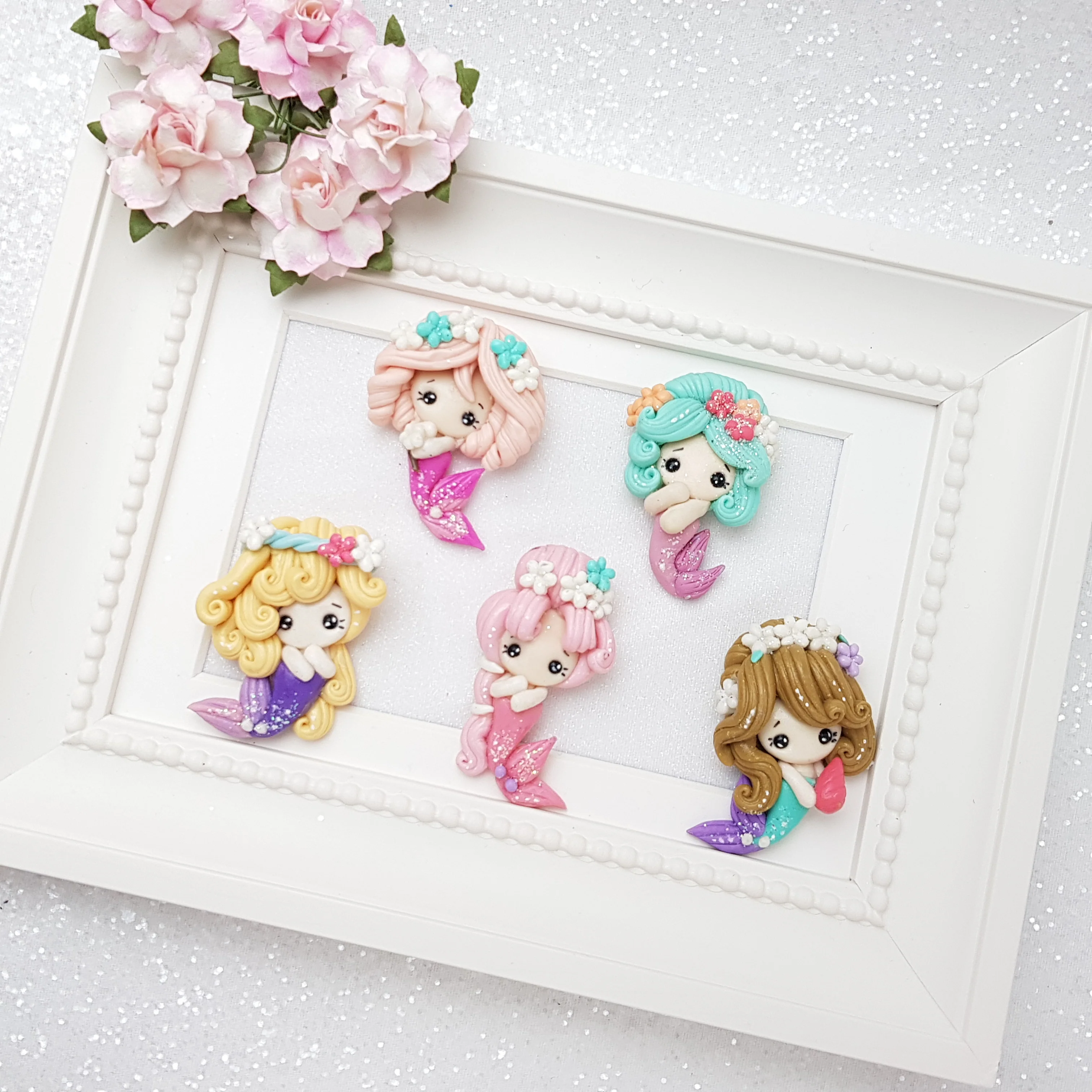 Clay Charm Embellishment - Small Mint Pink Mermaid - Image 4