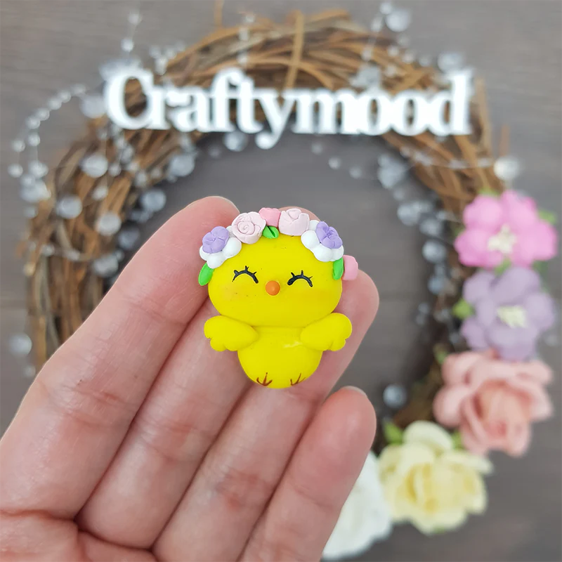 Happy Easter chick - Embellishment Clay Bow Centre