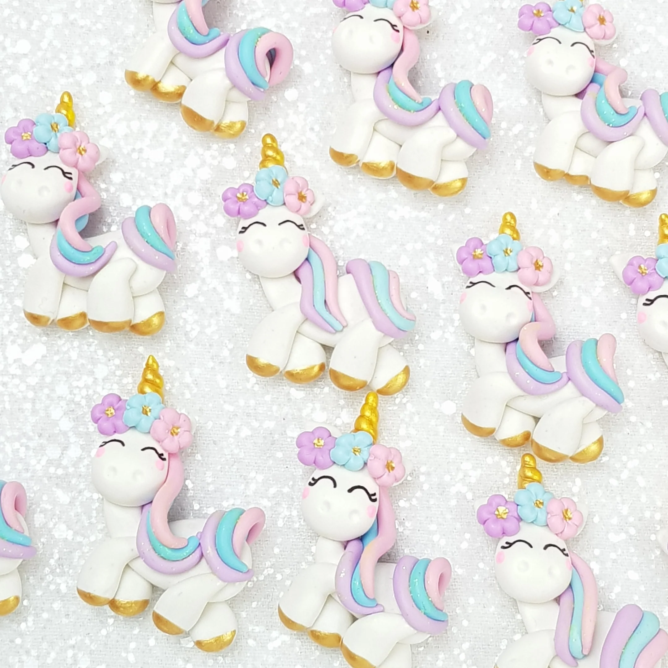 Happy pastel unicorn - Handmade Flatback Clay Bow Centre
